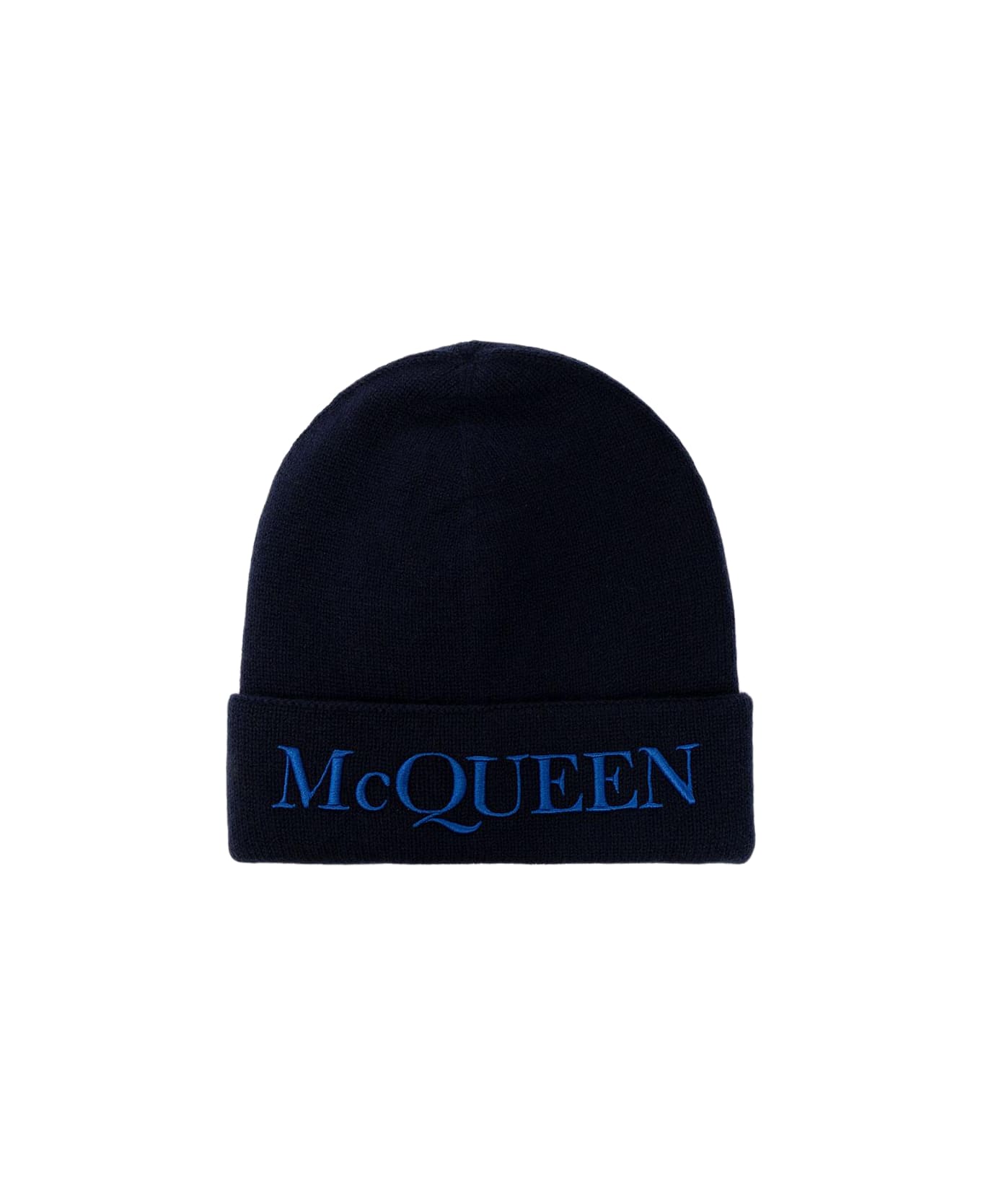 Alexander McQueen Cashmere Beanie With Logo - NAVY 帽子