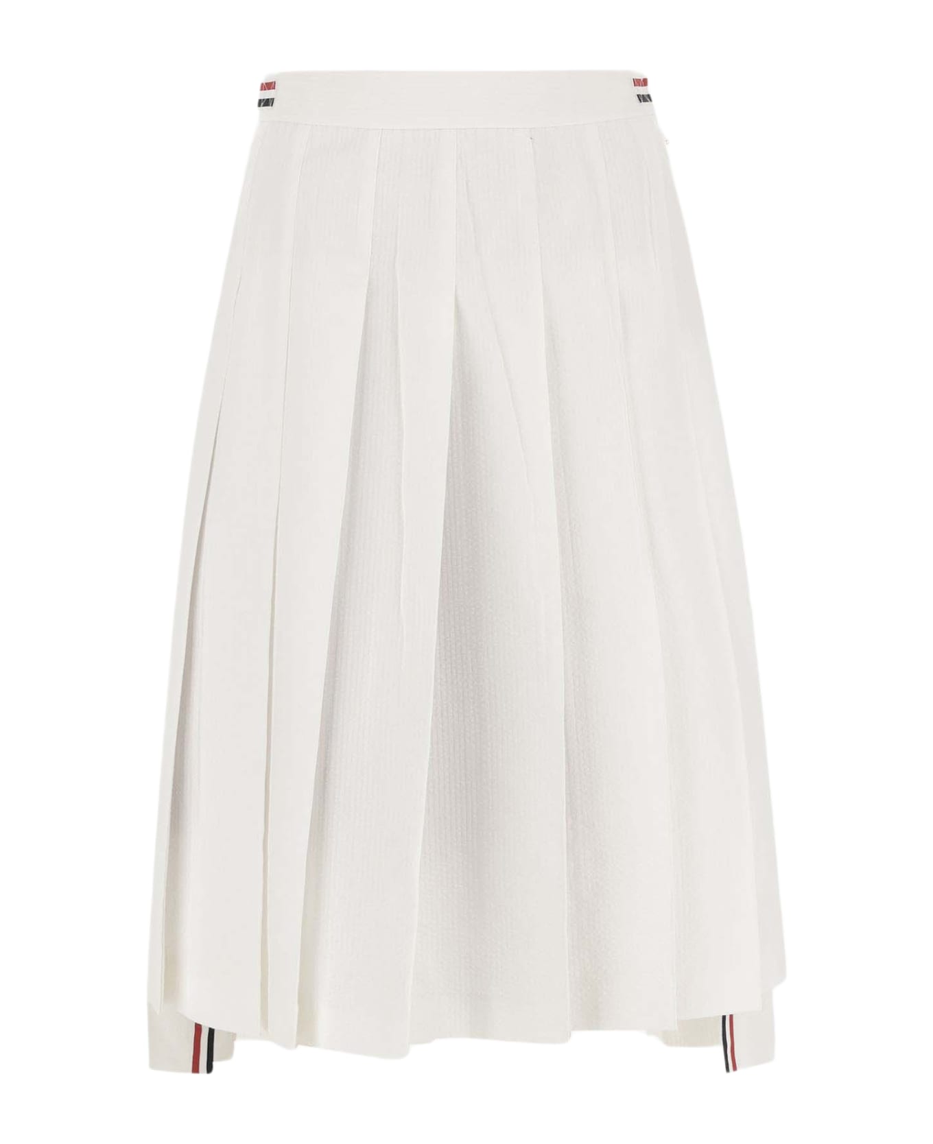 Thom Browne Cotton Pleated Midi Skirt - White