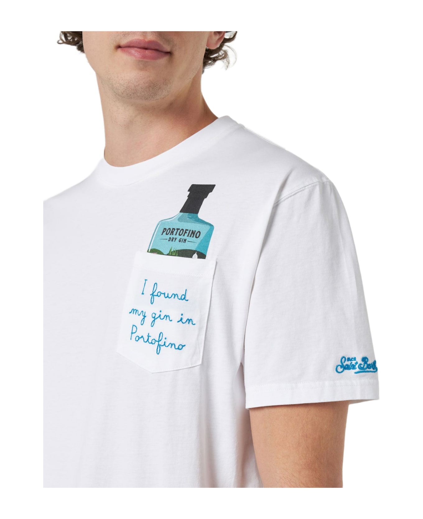 MC2 Saint Barth Man Cotton T-shirt Austin With Portofino Gin Embroidery | Portofino Dry Gin Special Edition - WHITE