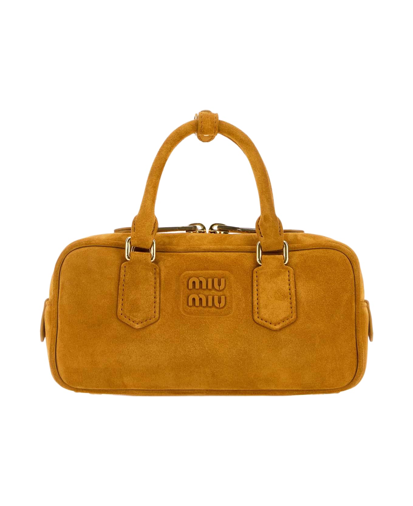 Miu Miu Mustard Suede Arcadie Handbag - WHISKY