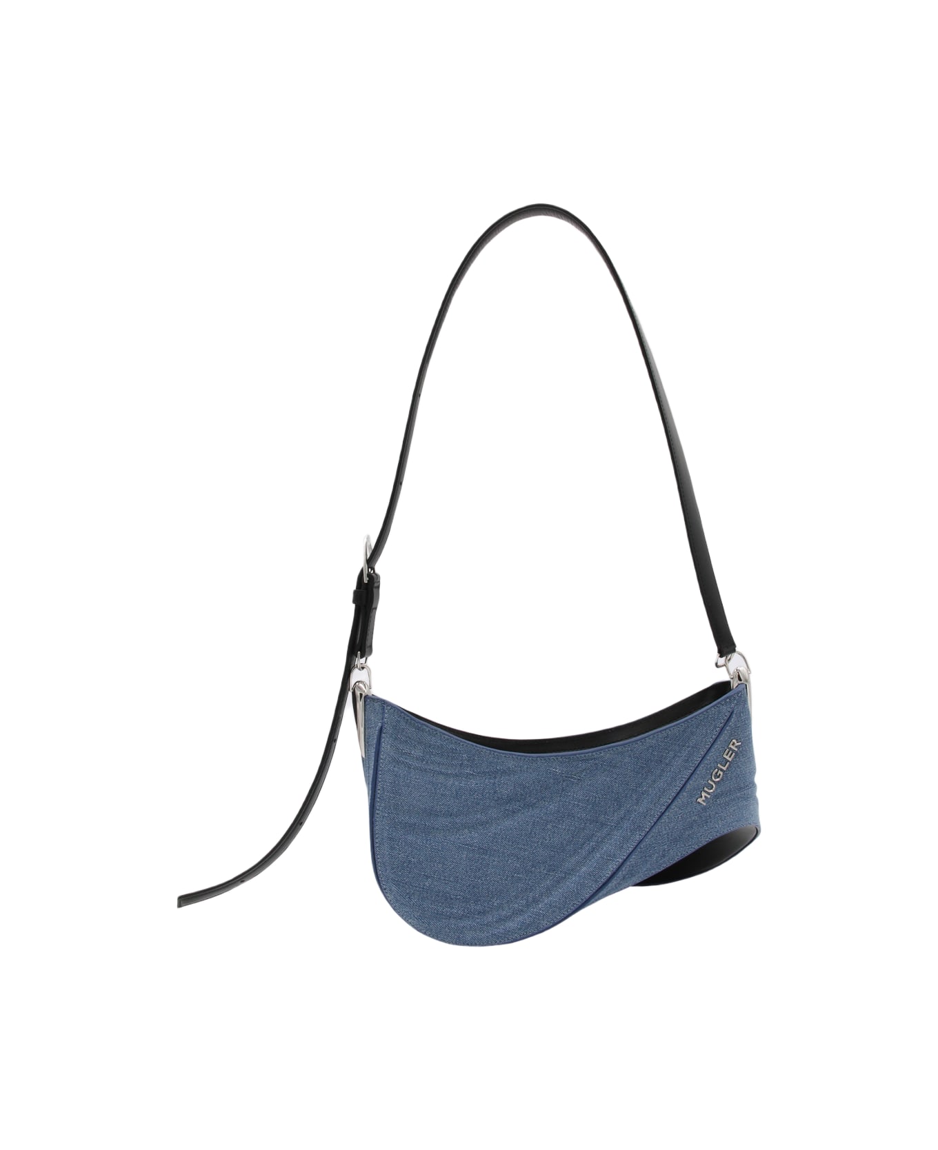 Mugler Blue Leather Curve Shoulder Bag - MEDIUM BLUE