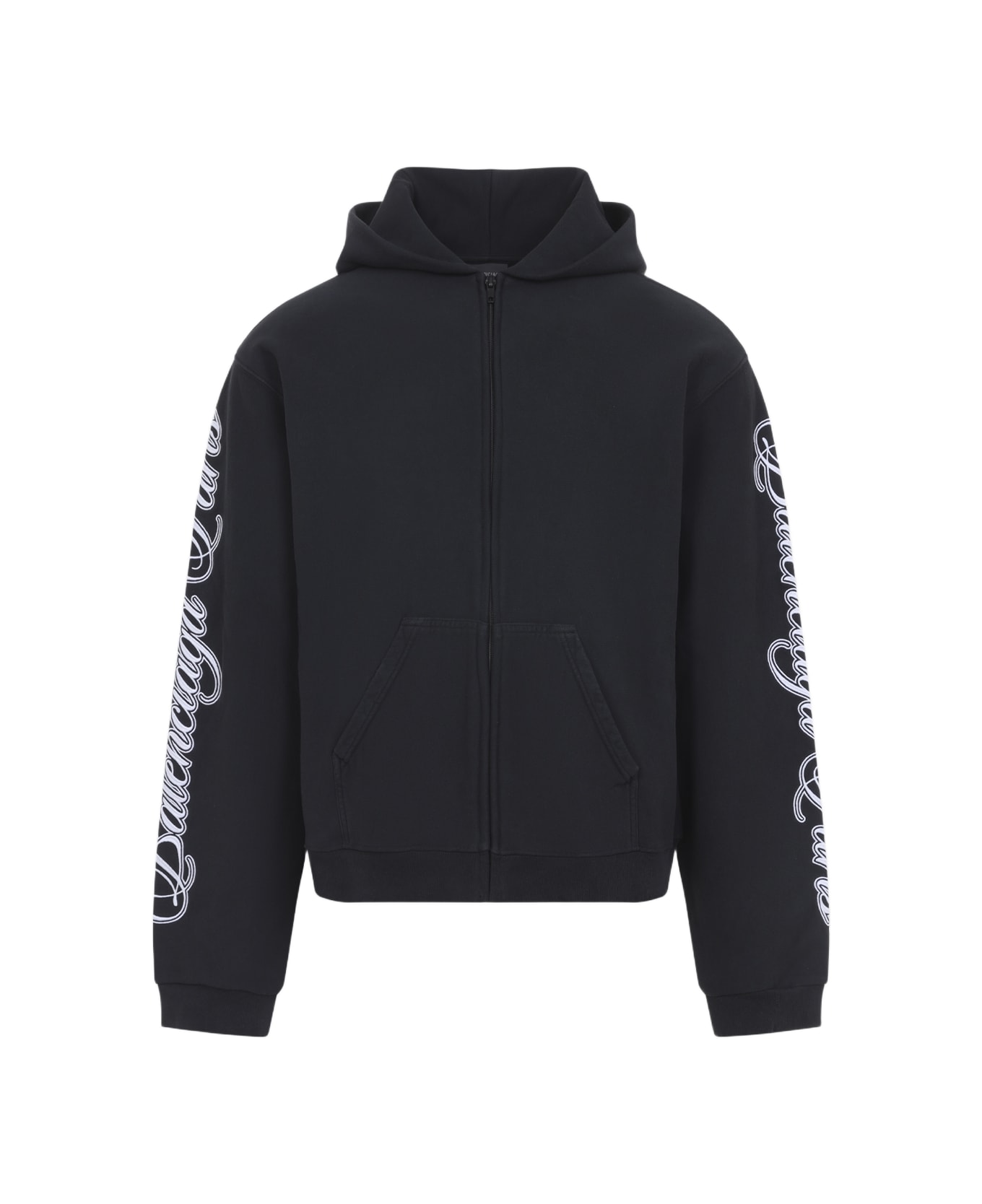 Balenciaga Regular Zip Up Hoodie - Washed Black