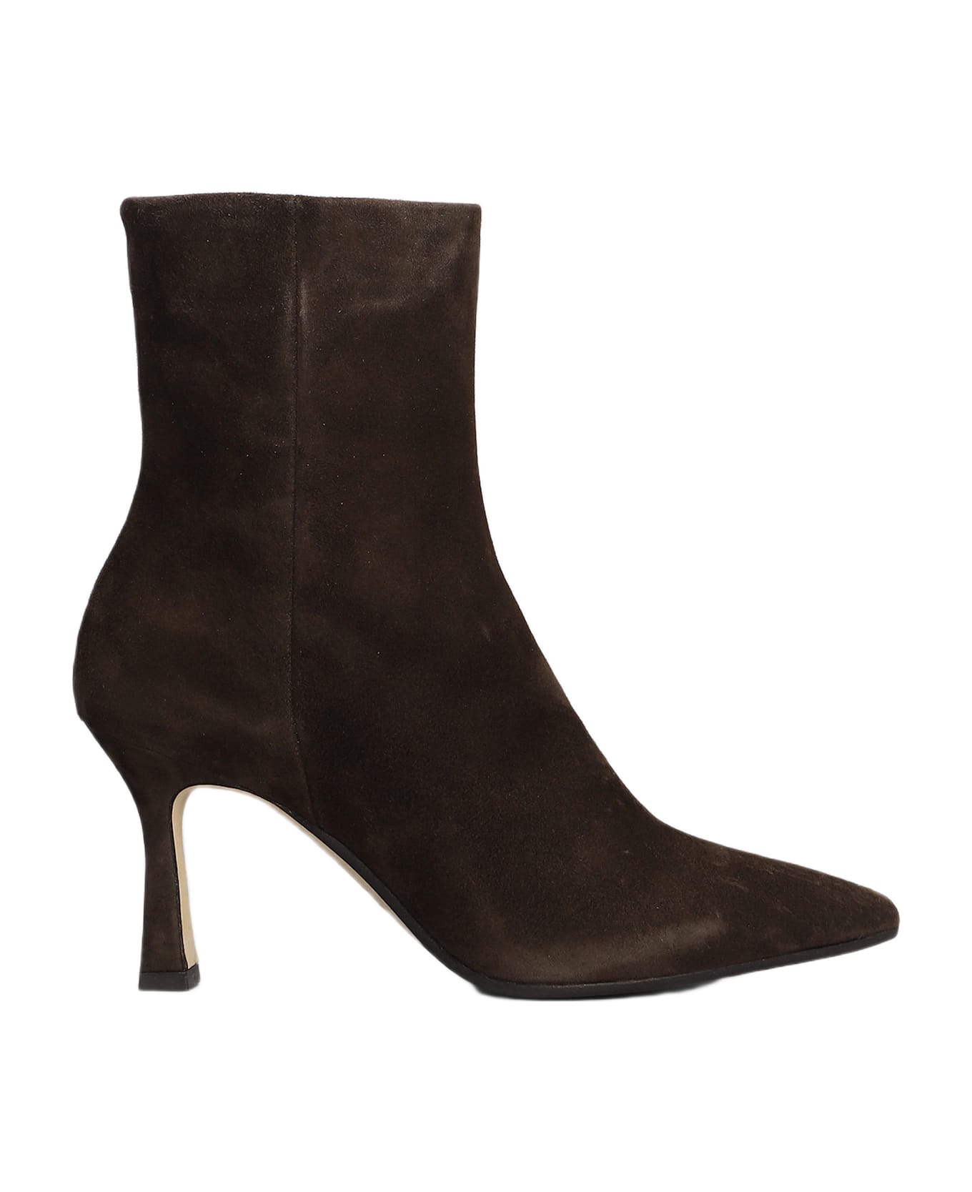 Julie Dee High Heels Ankle Boots In Dark Brown Suede - dark brown