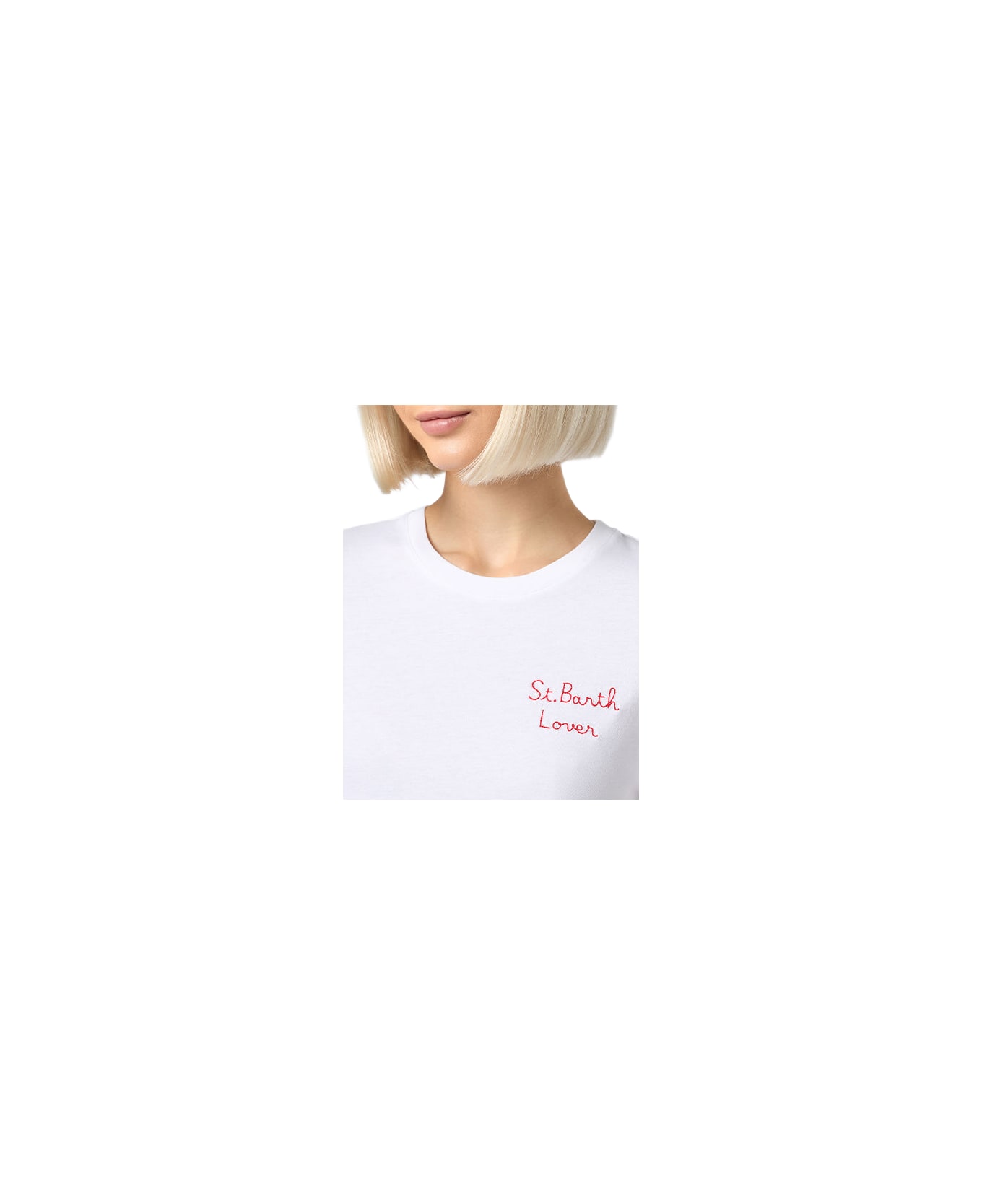 MC2 Saint Barth Woman Cotton Jersey Crewneck T-shirt Emilie With St. Barth Lover Embroidery - WHITE