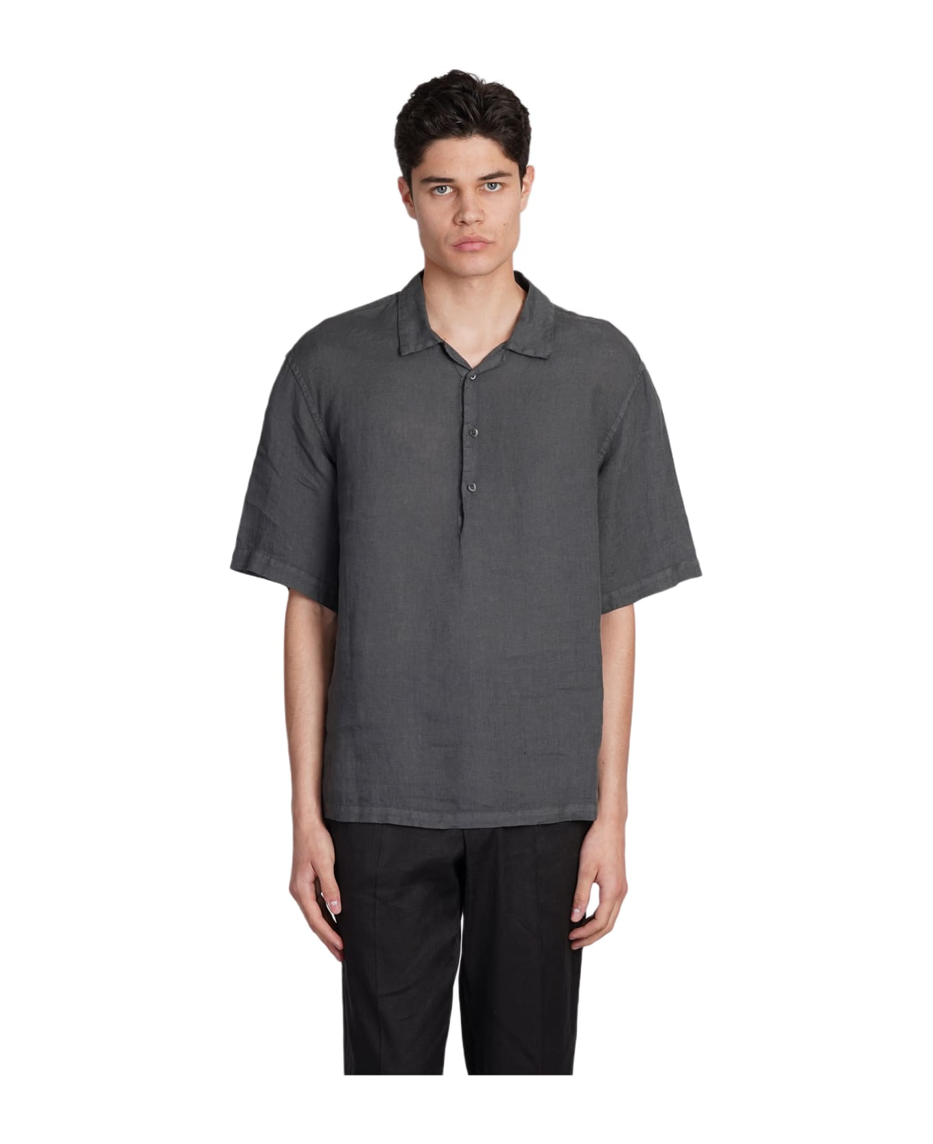 Barena Mola Shirt In Grey Linen - Piombo