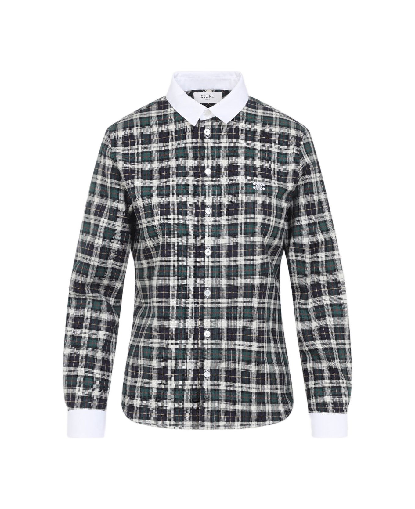 Celine Cotton Shirt - Green Navy Chalk シャツ