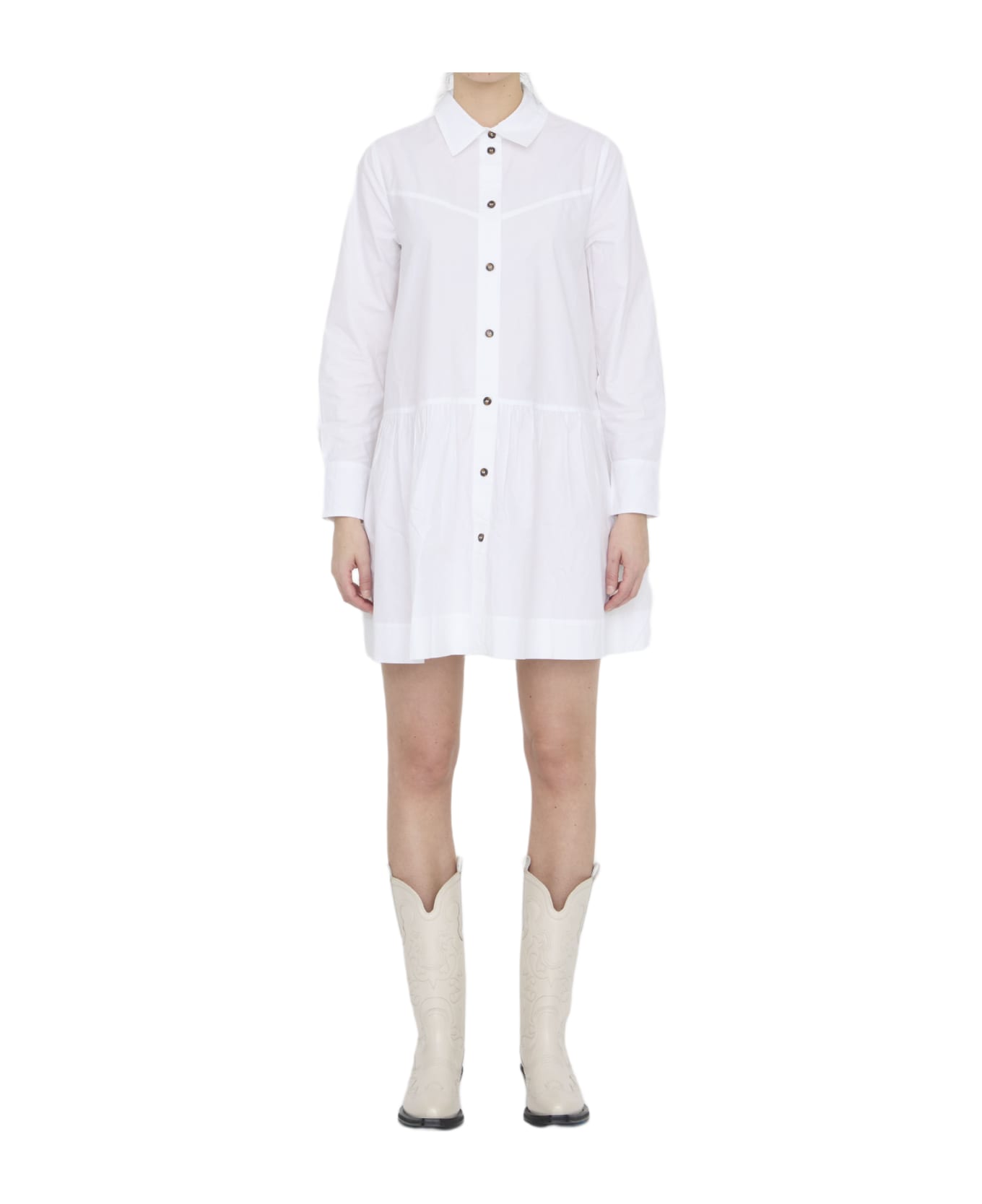Ganni Mini Shirt Dress - WHITE