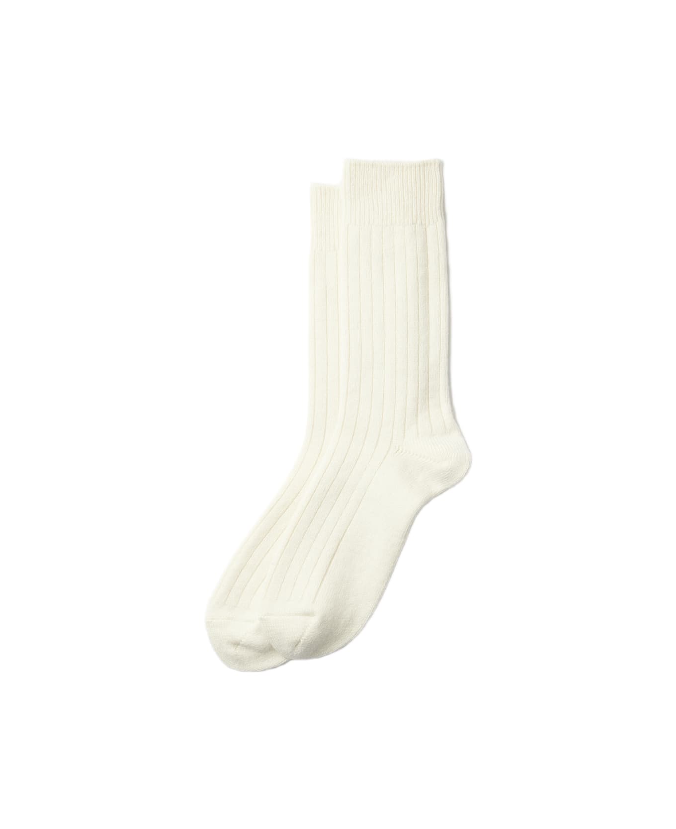 Rototo Cotton Wool Ribbed Crew Socks - White 靴下