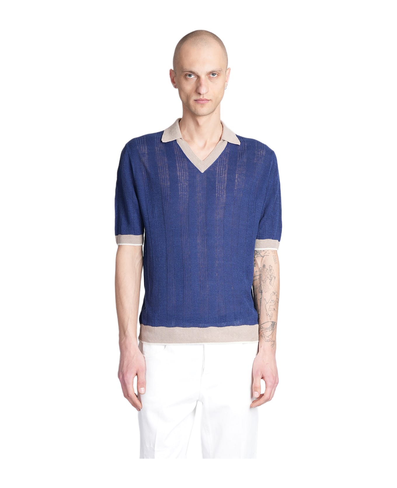 Ballantyne Polo In Blue Linen - blue