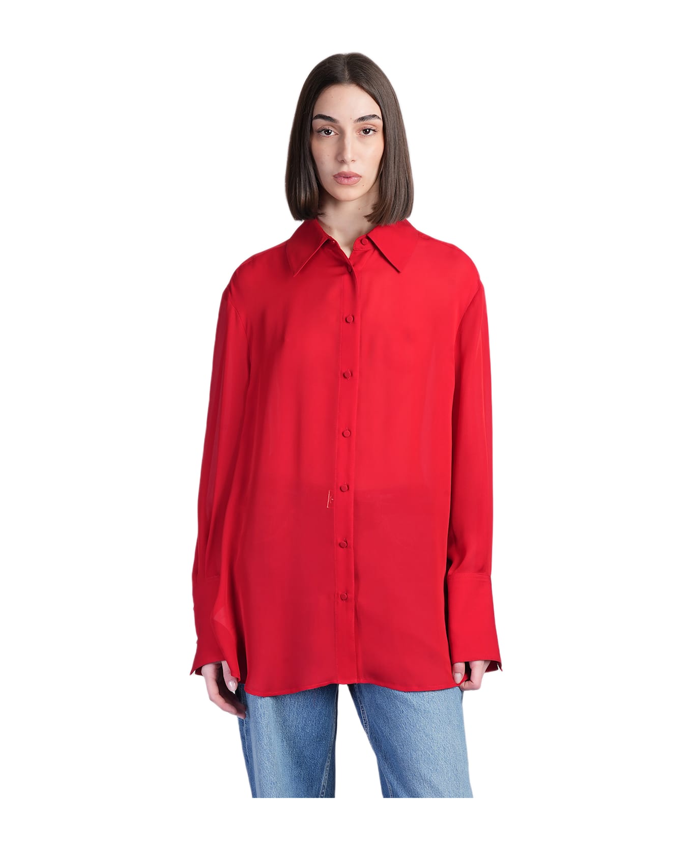 Anine Bing Bridget Shirt In Red Silk - Red