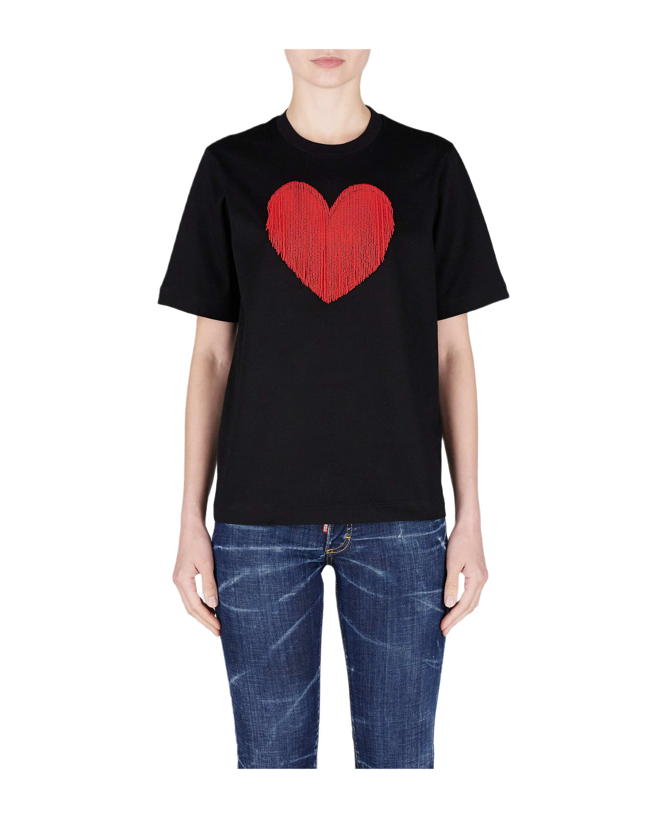 Dsquared2 Heart Embellished Crewneck T-shirt - Black