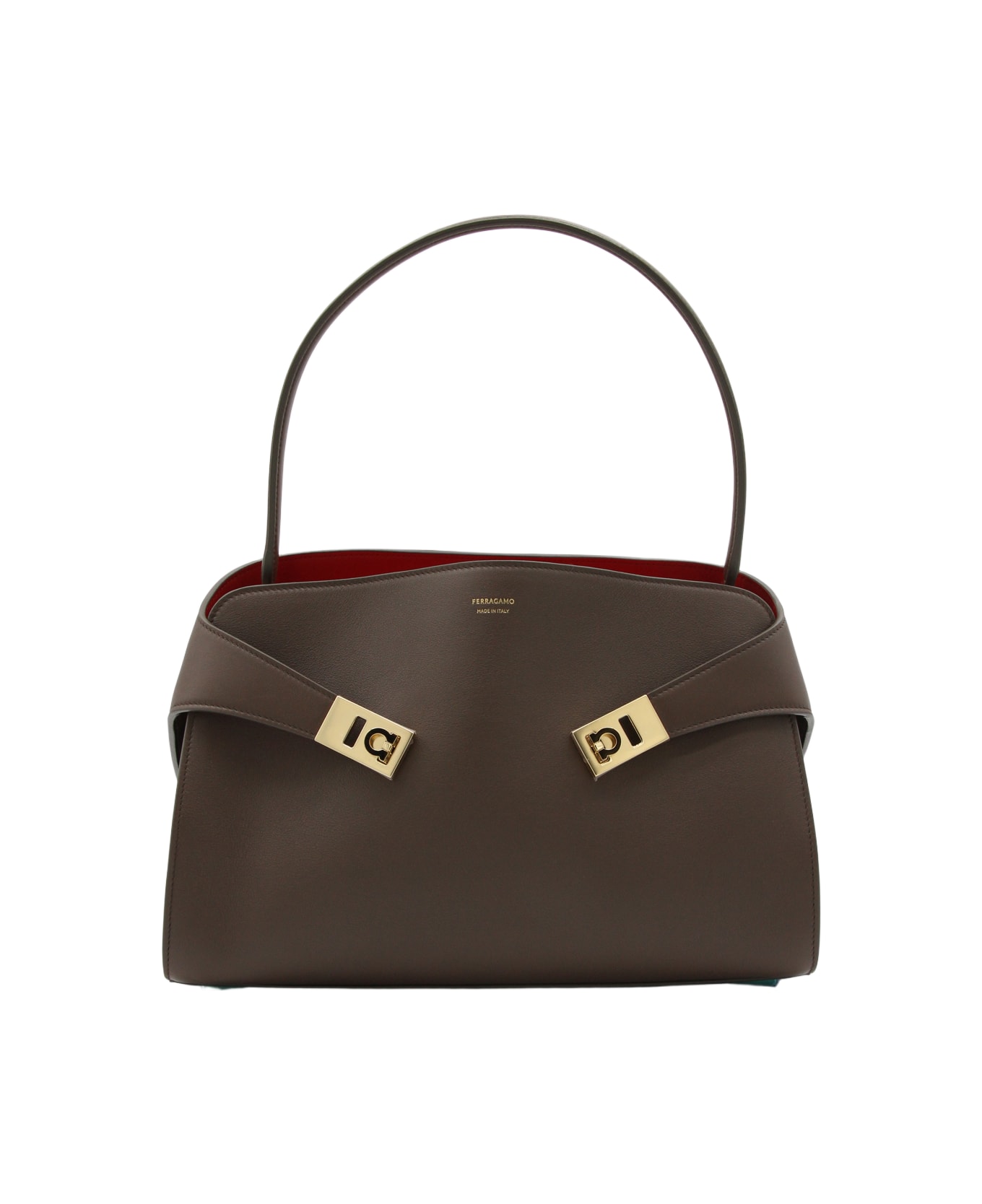 Ferragamo Brown Leather Hug S Top Handle Bag - CLAY