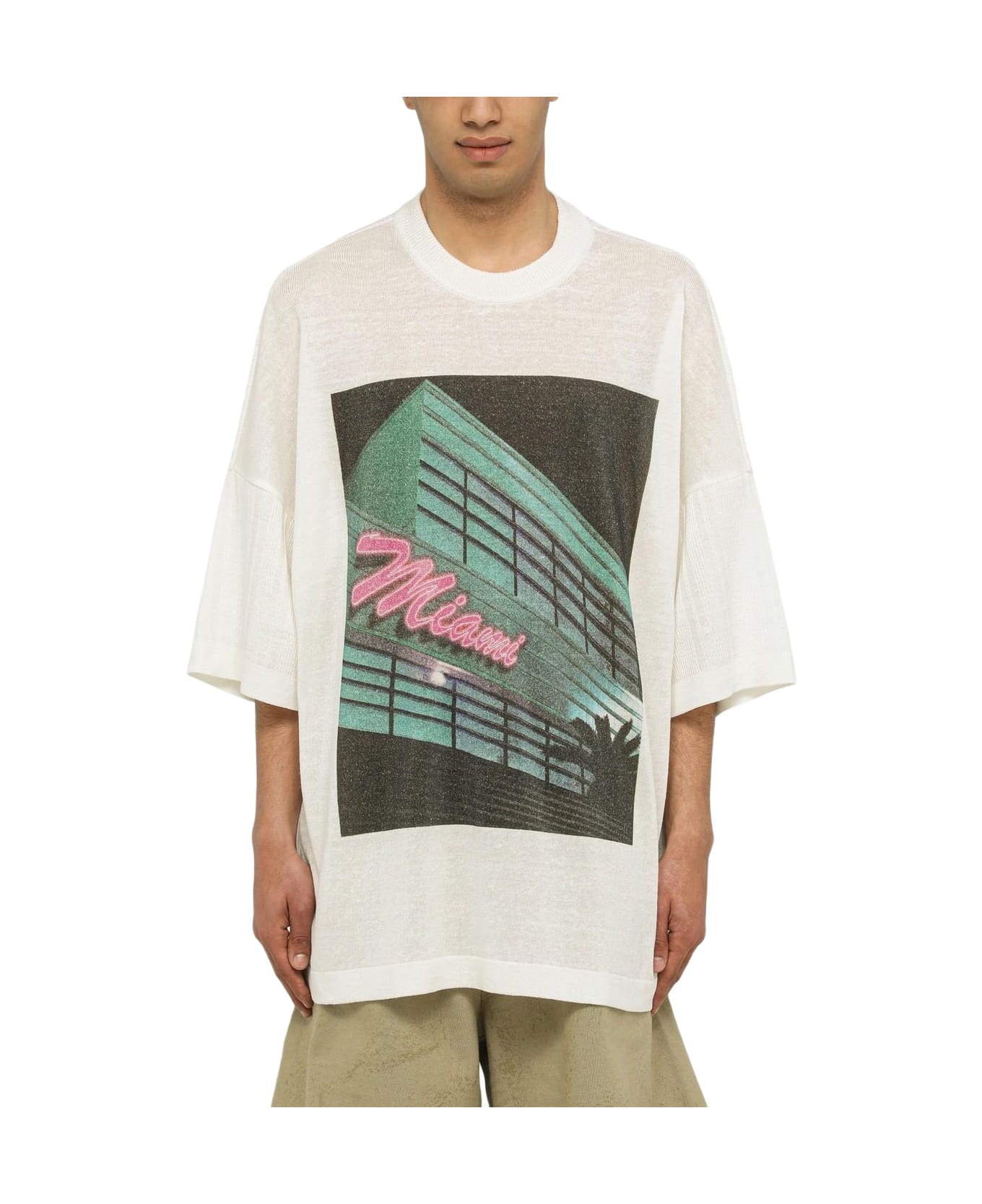 Palm Angels White Oversize T-shirt With Print - Bianco