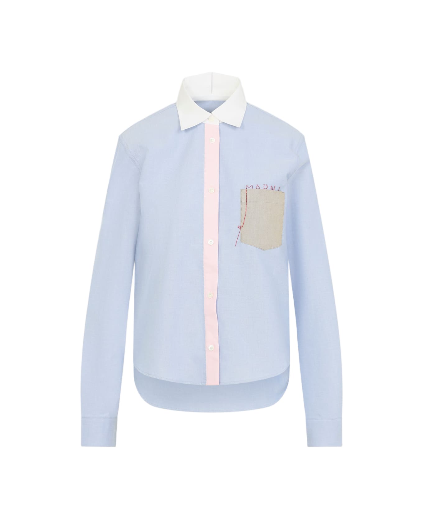 Marni Baby Shirt With Embroidered Front Pocket - Sapphire