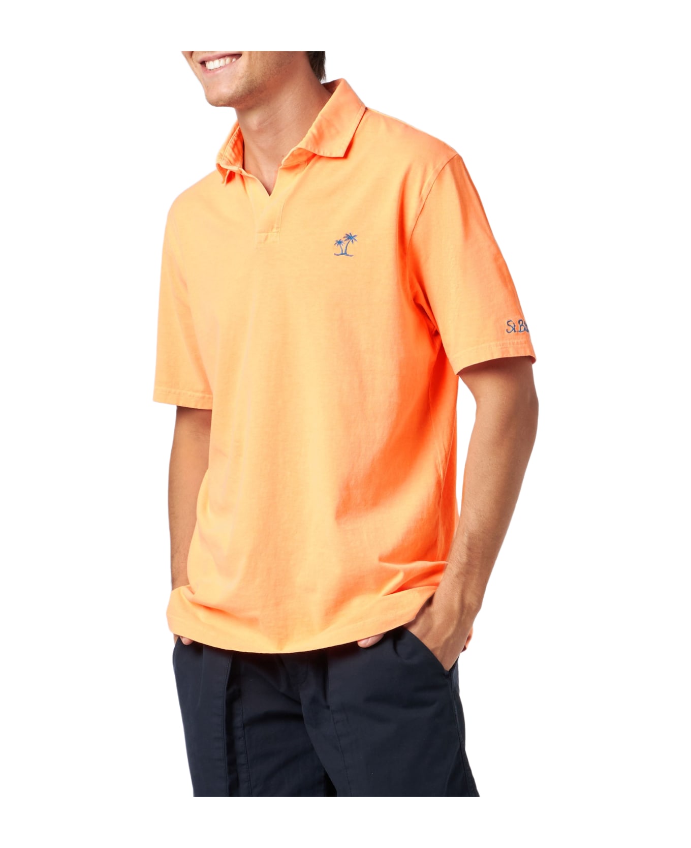 MC2 Saint Barth Man Orange Cotton Jersey Polo - FLUO