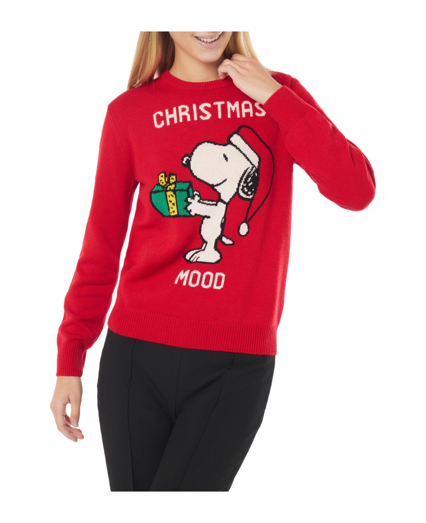 MC2 Saint Barth Snoopy Christmas Mood Print Woman Sweater | Peanuts Special Edition - RED