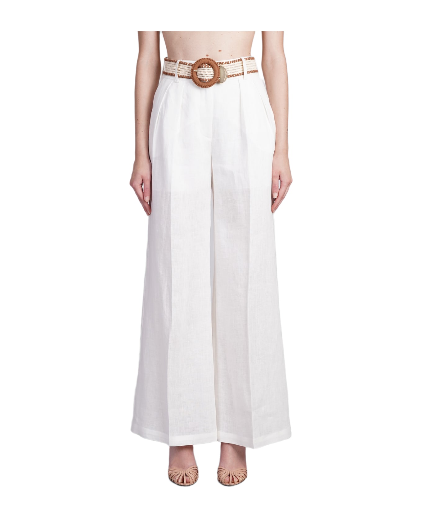 Zimmermann Pants In White Linen - white