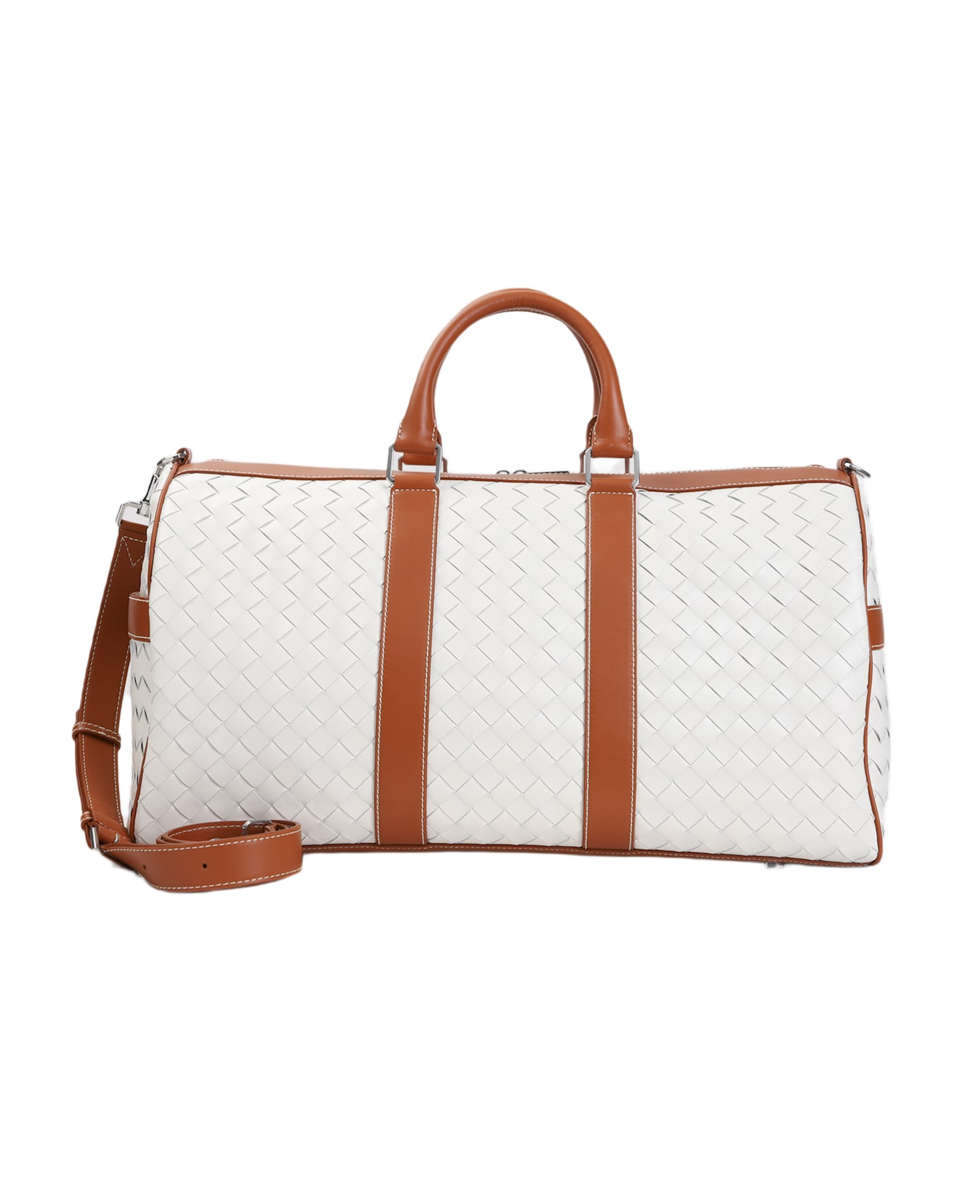 Bottega Veneta Medium Classic Intrecciato Duffle Bag - White Light Beige