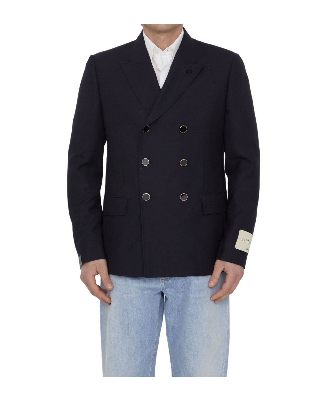 Lardini Double-breasted Wool Jacket - BLUE