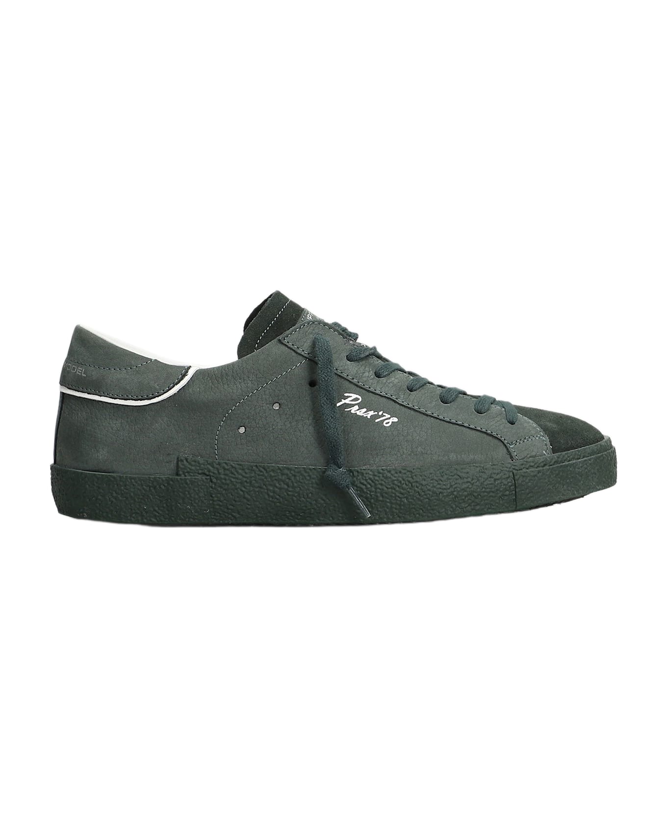 Philippe Model Prsx Low Sneakers In Green Suede And Leather - green