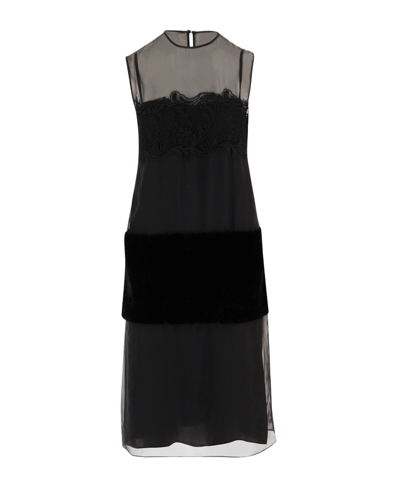 Ferragamo Acetate And Silk Dress With Inlays - Black