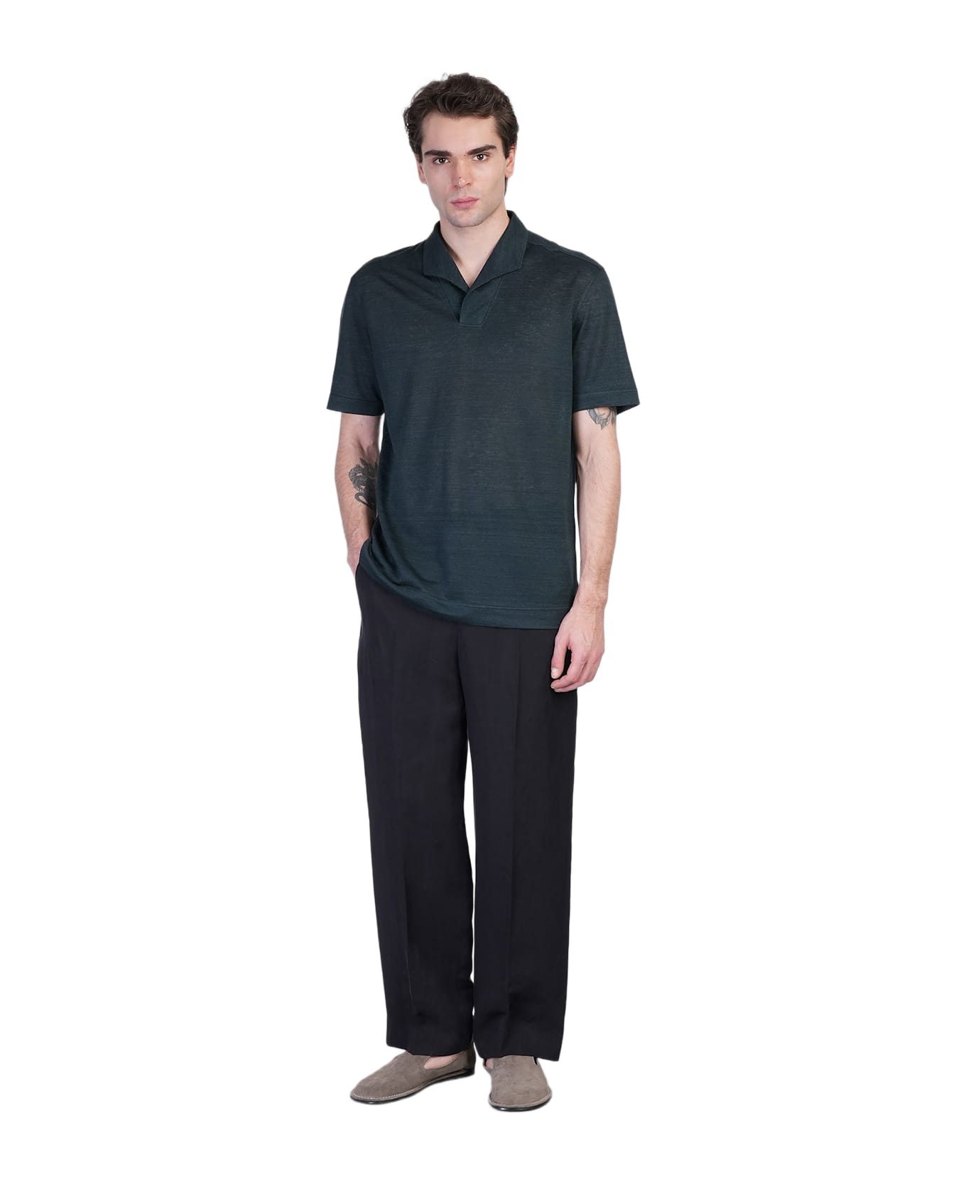 Zegna Polo In Green Linen - green