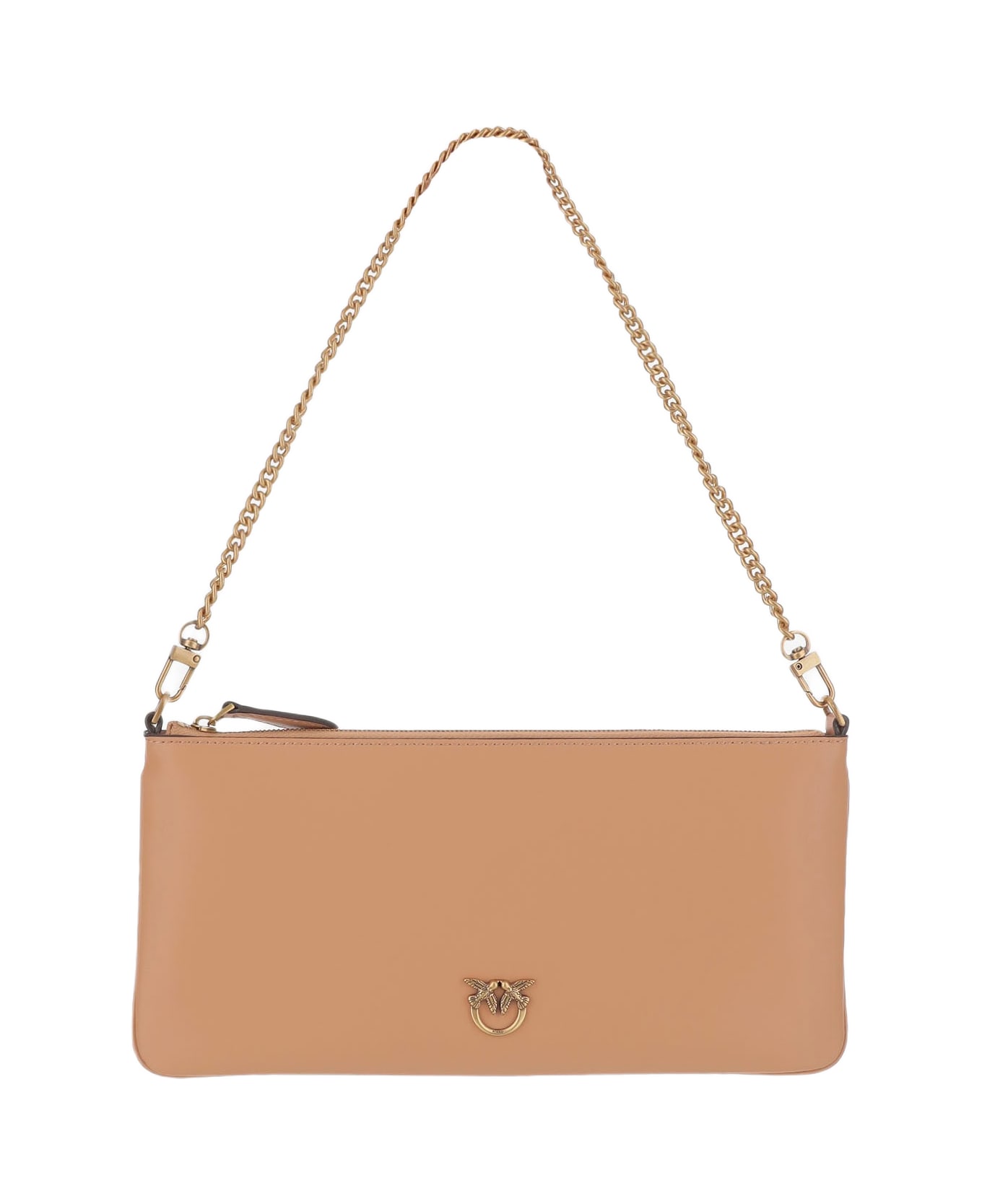 Pinko Leather Clutch Bag With Logo - Beige