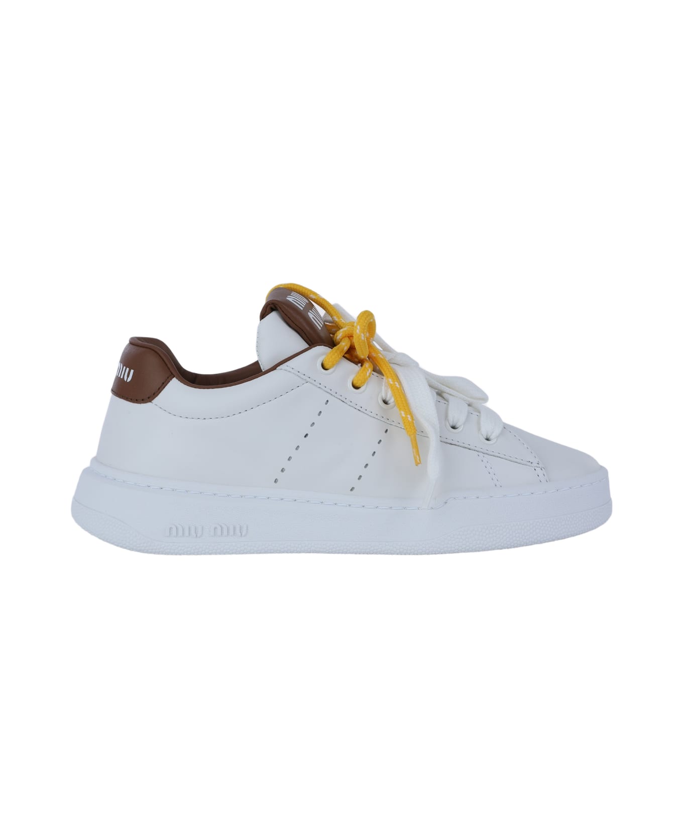 Miu Miu White Leather Sneakers - BIANCO/COGNAC