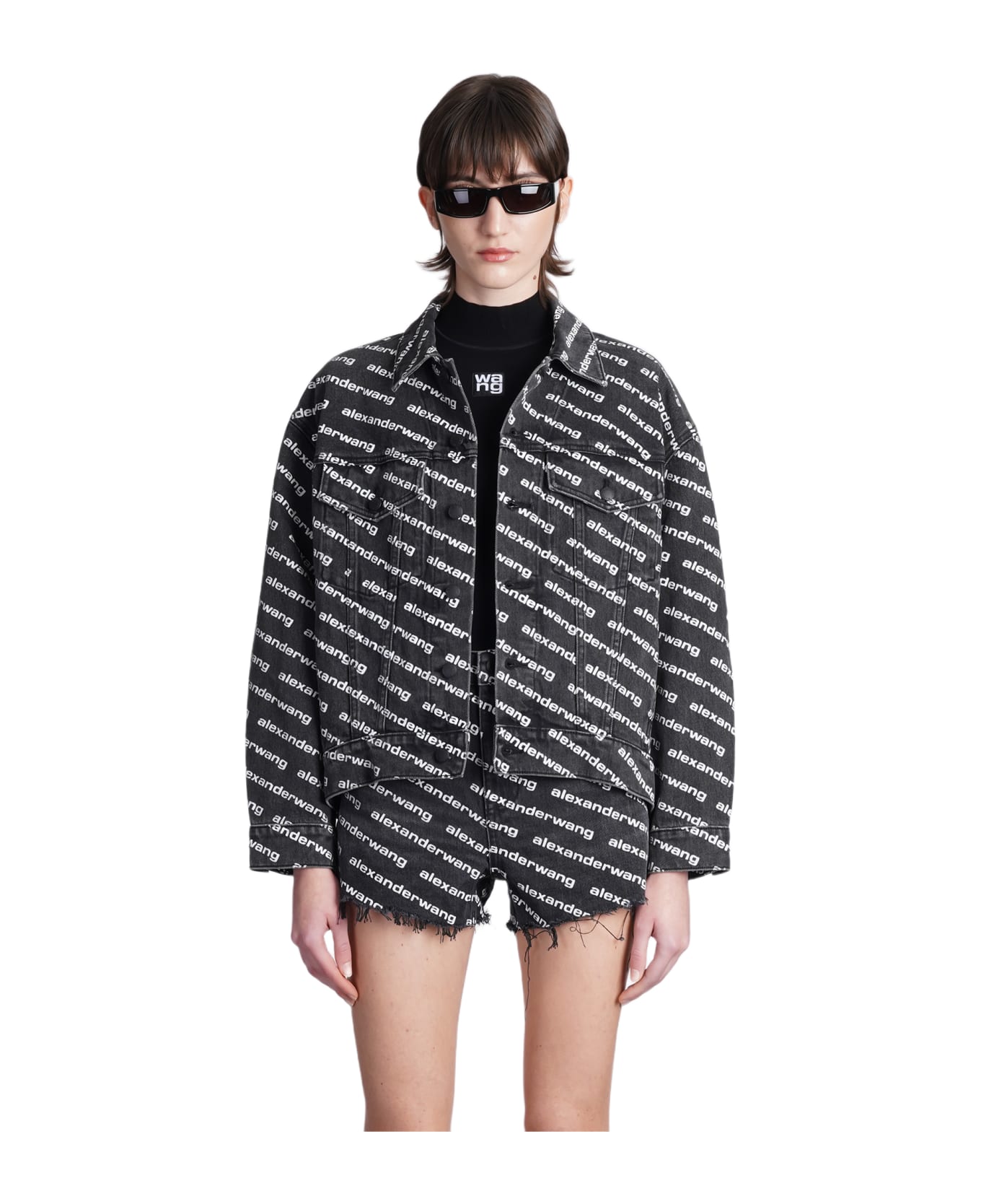 Alexander Wang All Over Logo Jacket - GREYAGEDWHITE