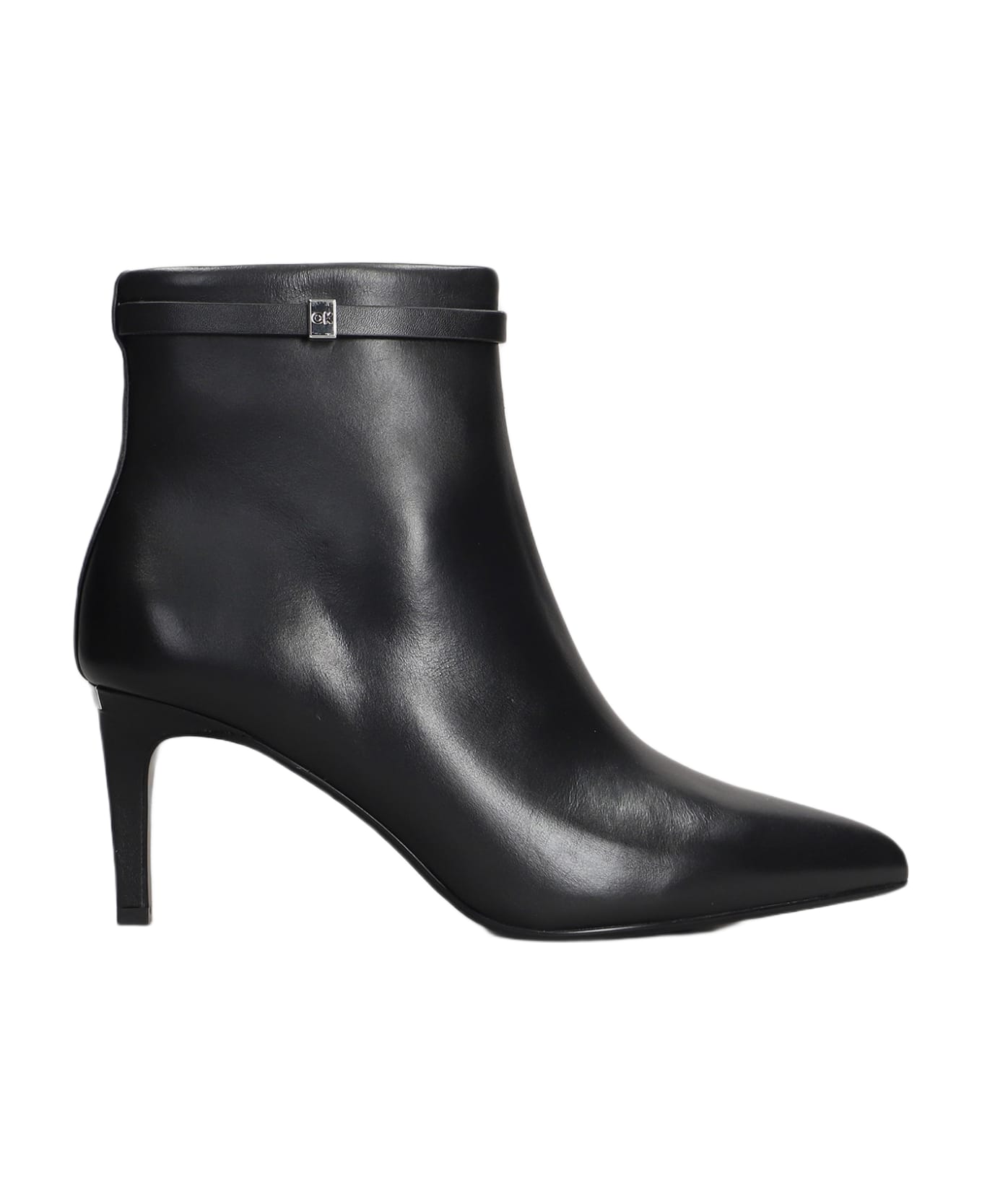 Calvin Klein High Heels Ankle Boots In Black Leather - black
