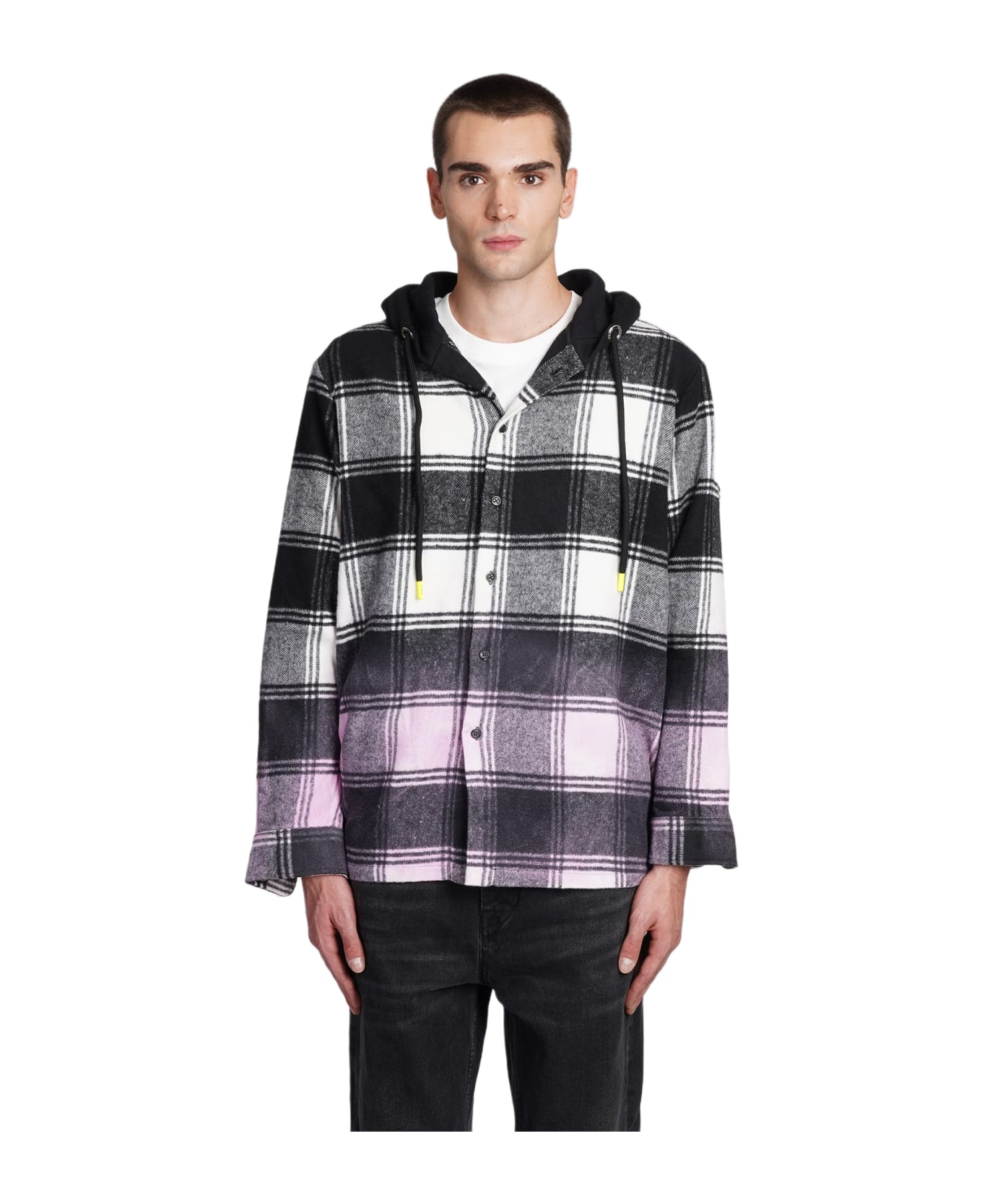 Barrow Flannel Shirt With Hood And Checked Pattern - Black