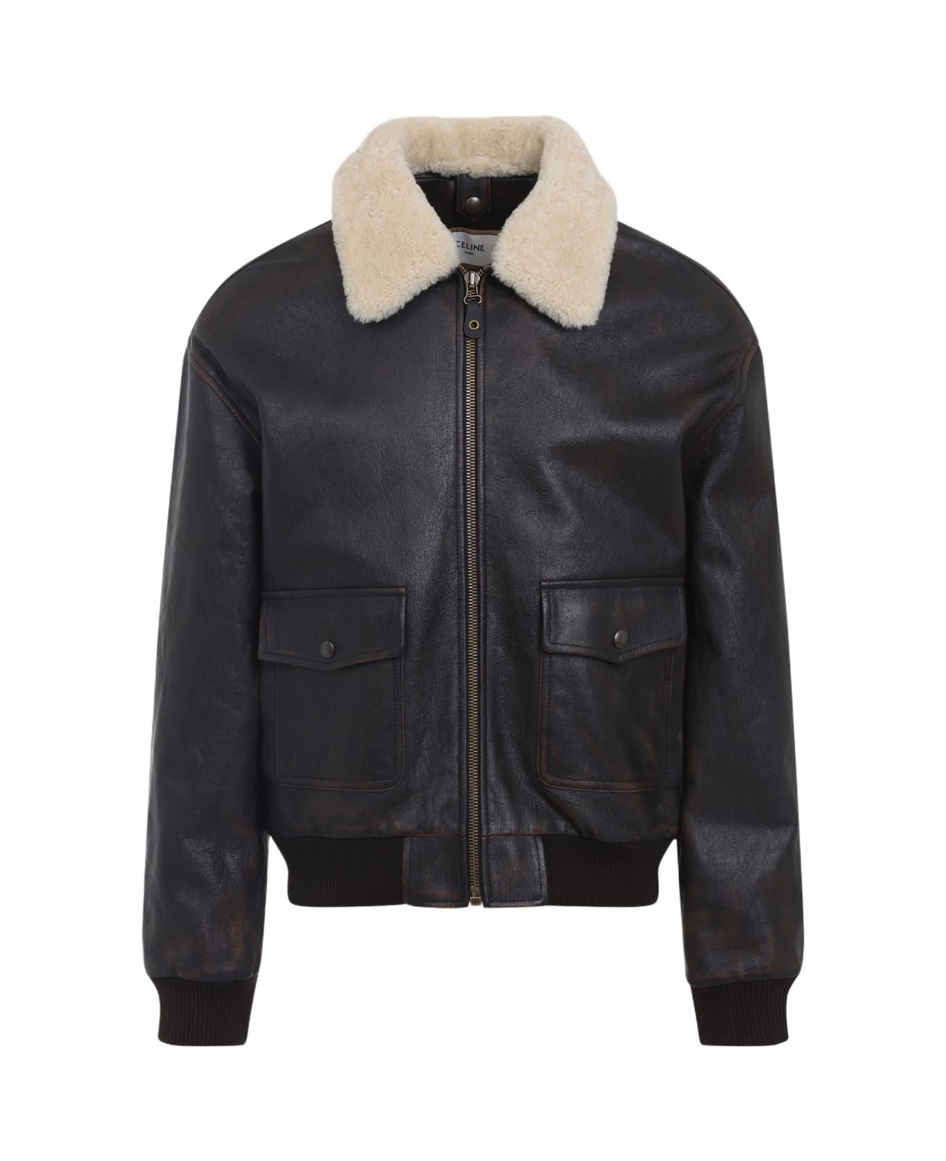 Celine Aviator Jacket - DARK BROWN / CREAM
