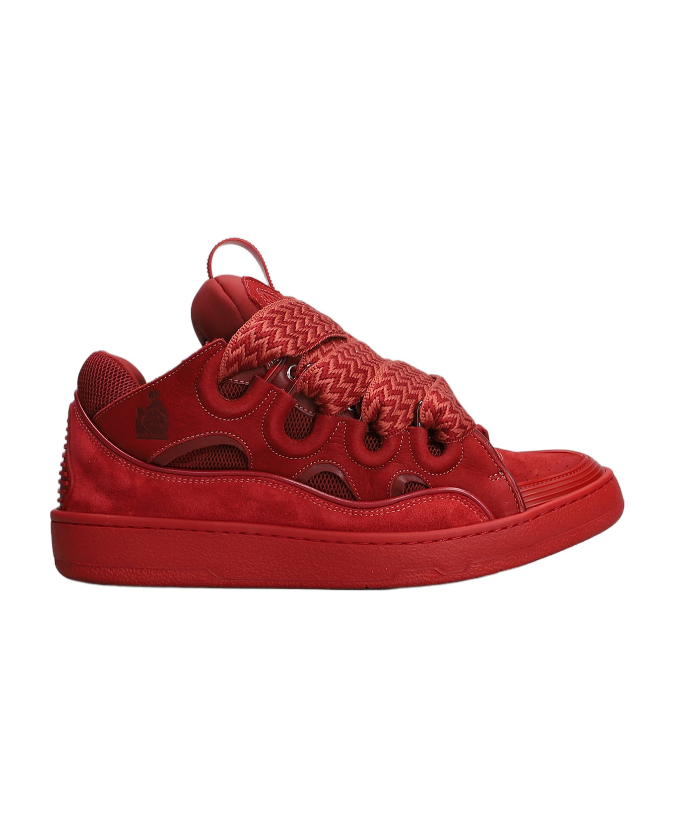 Lanvin Curb Sneakers In Red Suede And Leather - red