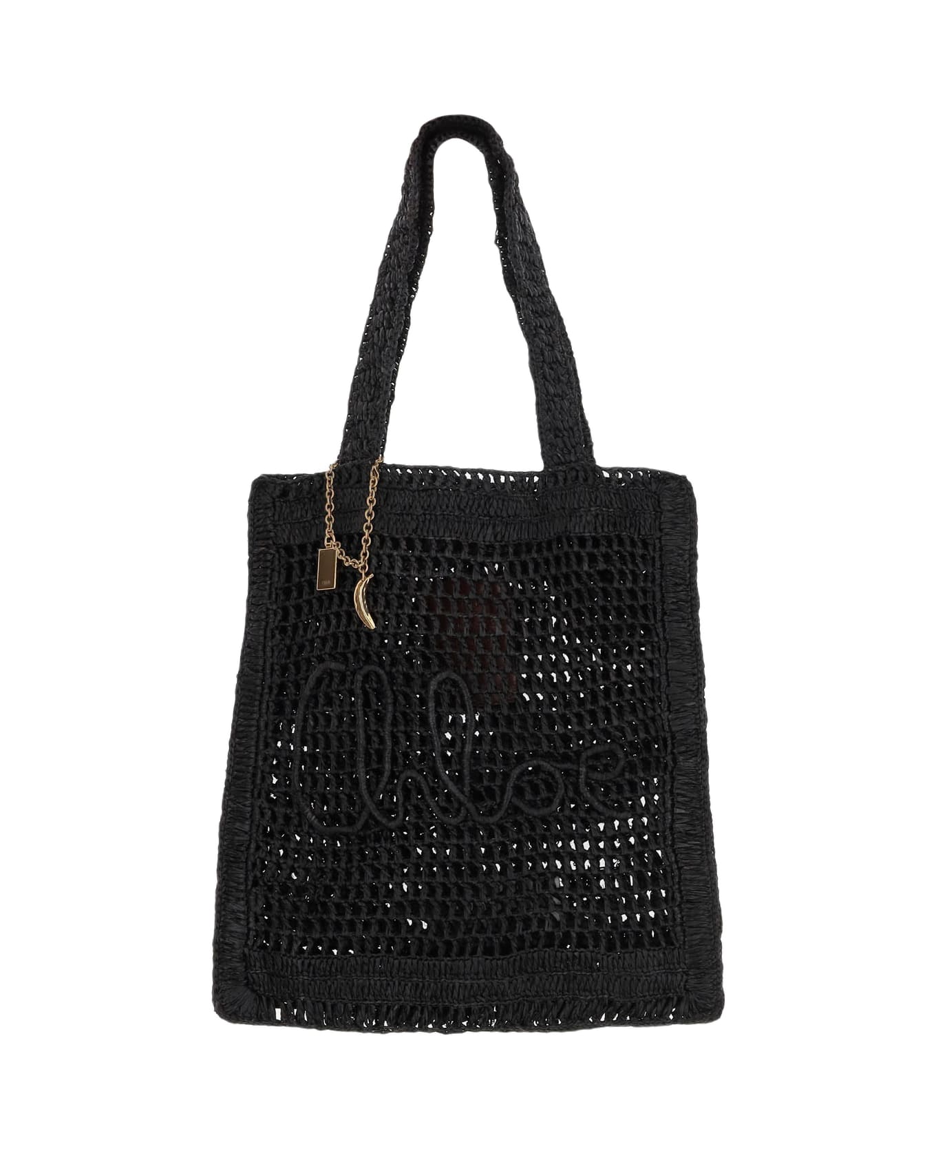 Chloé Summer Banana Raffia Tote Bag - Black