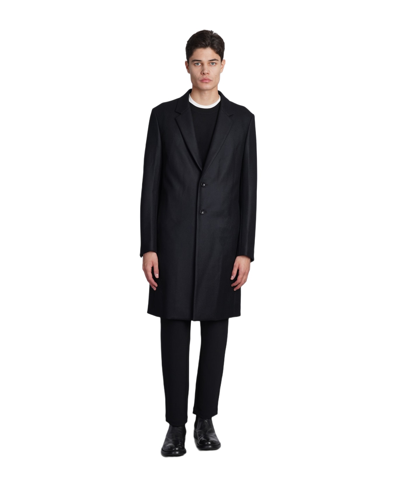Attachment Coat In Black Wool - black