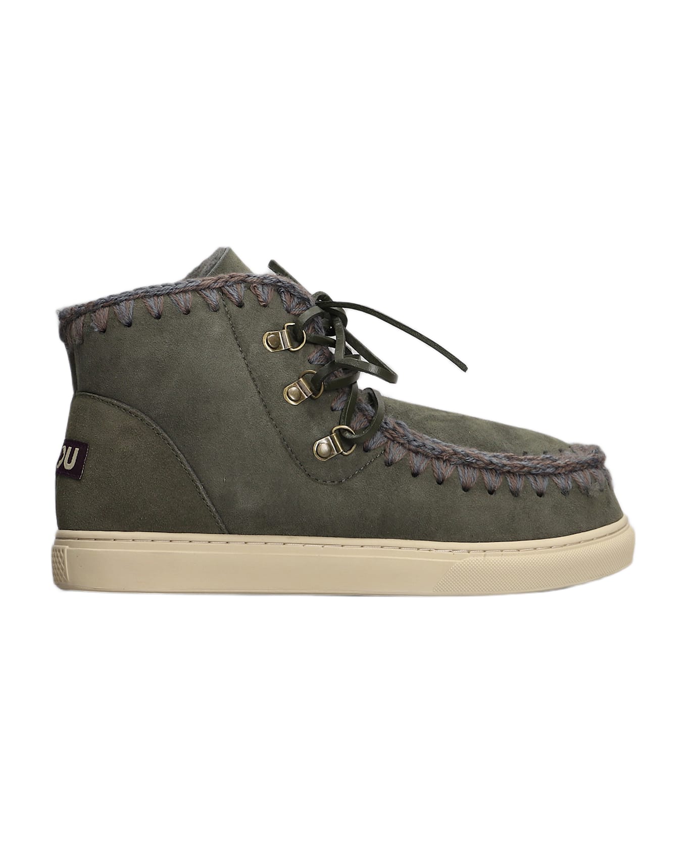 Mou Sneaker Lace Up Sneakers In Green Suede - green