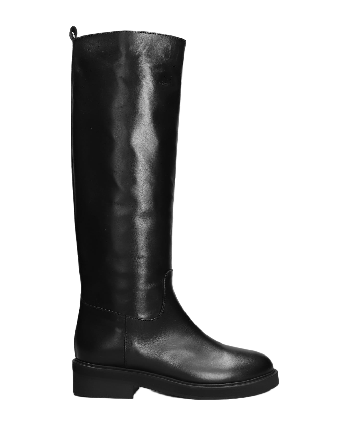 Via Roma 15 Low Heels Boots In Black Leather - black