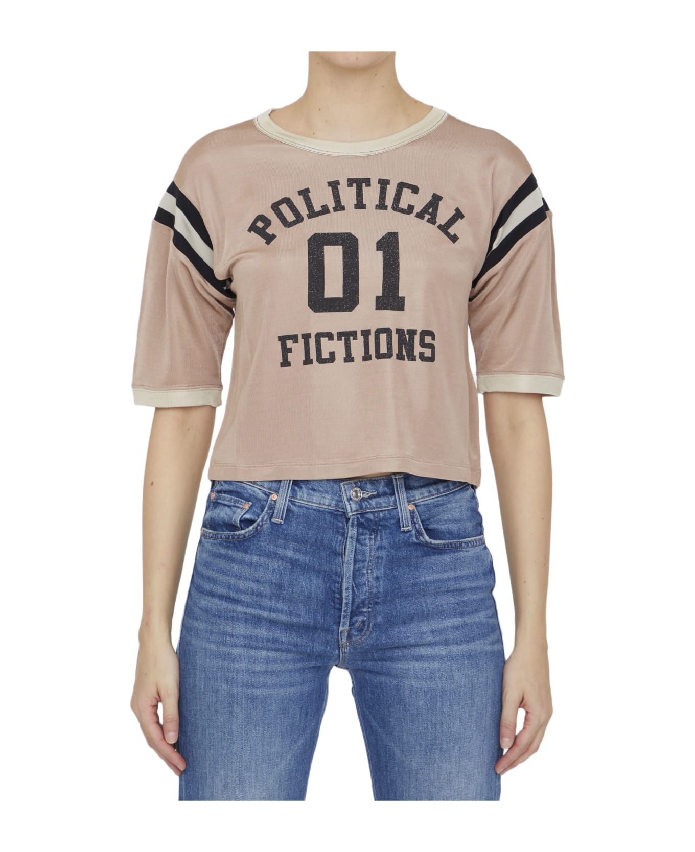 Saint Laurent Political Fictions Cropped T-shirt - PINK Tシャツ