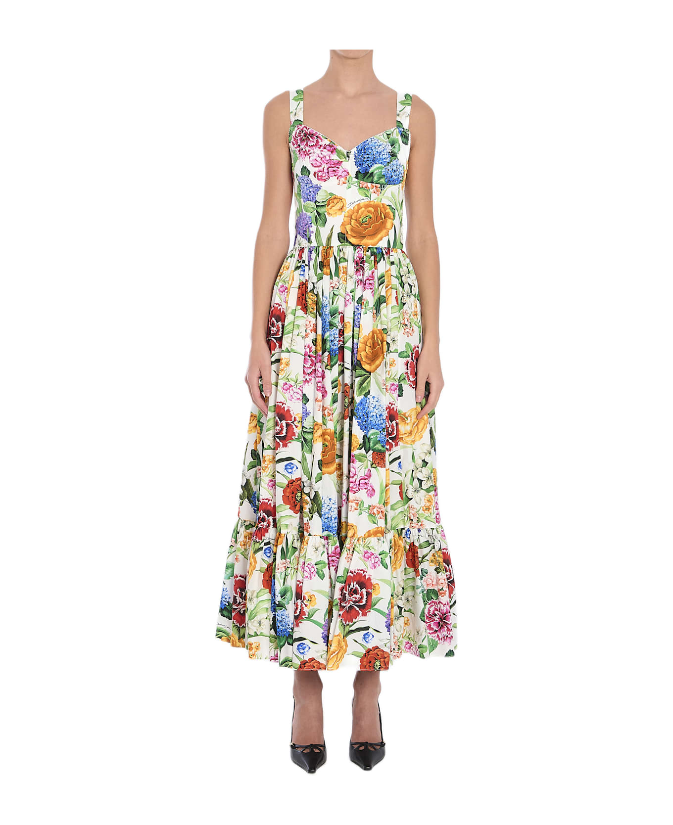 Dolce 
Gabbana Multicolor Long Dress With All-over Floral Print - MIX FIORI FDO BIANCO
