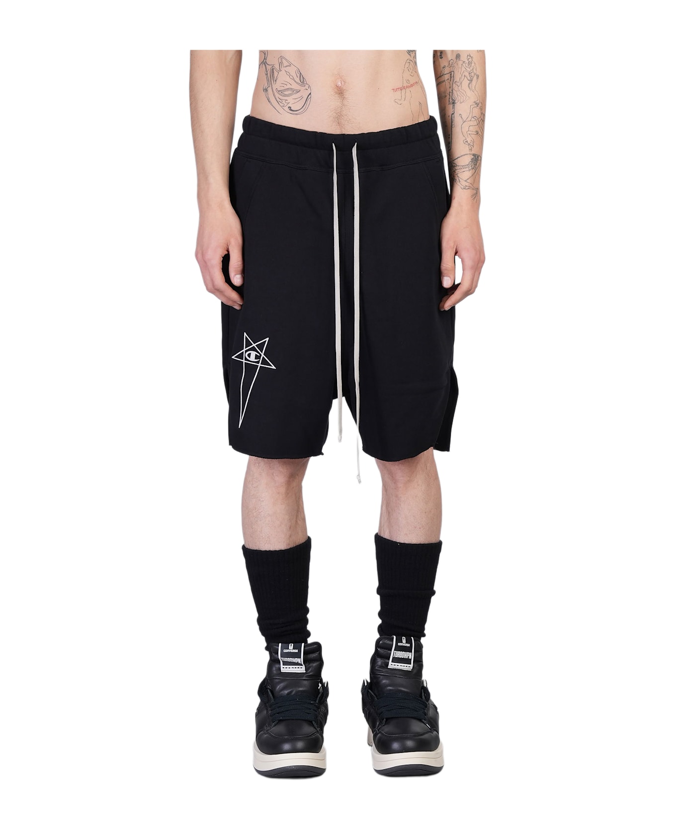 Rick Owens x Champion Beveled Pods Shorts In Black Cotton - black