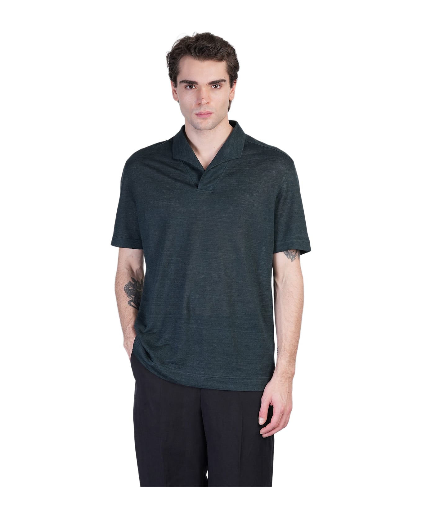 Zegna Polo In Green Linen - green