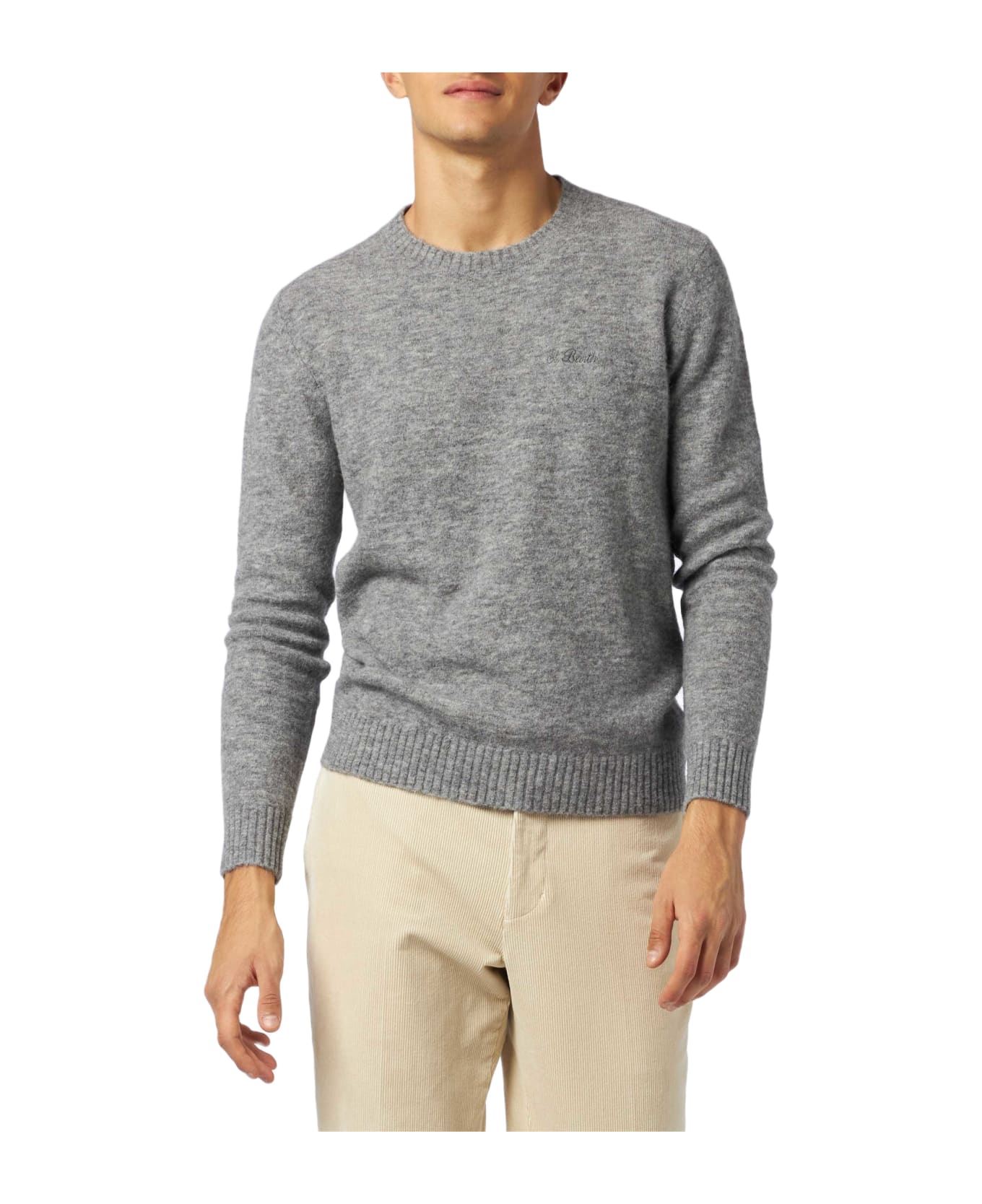MC2 Saint Barth Man Grey Mélange Stretch Wool Sweater With St. Barth Embroidery - GREY