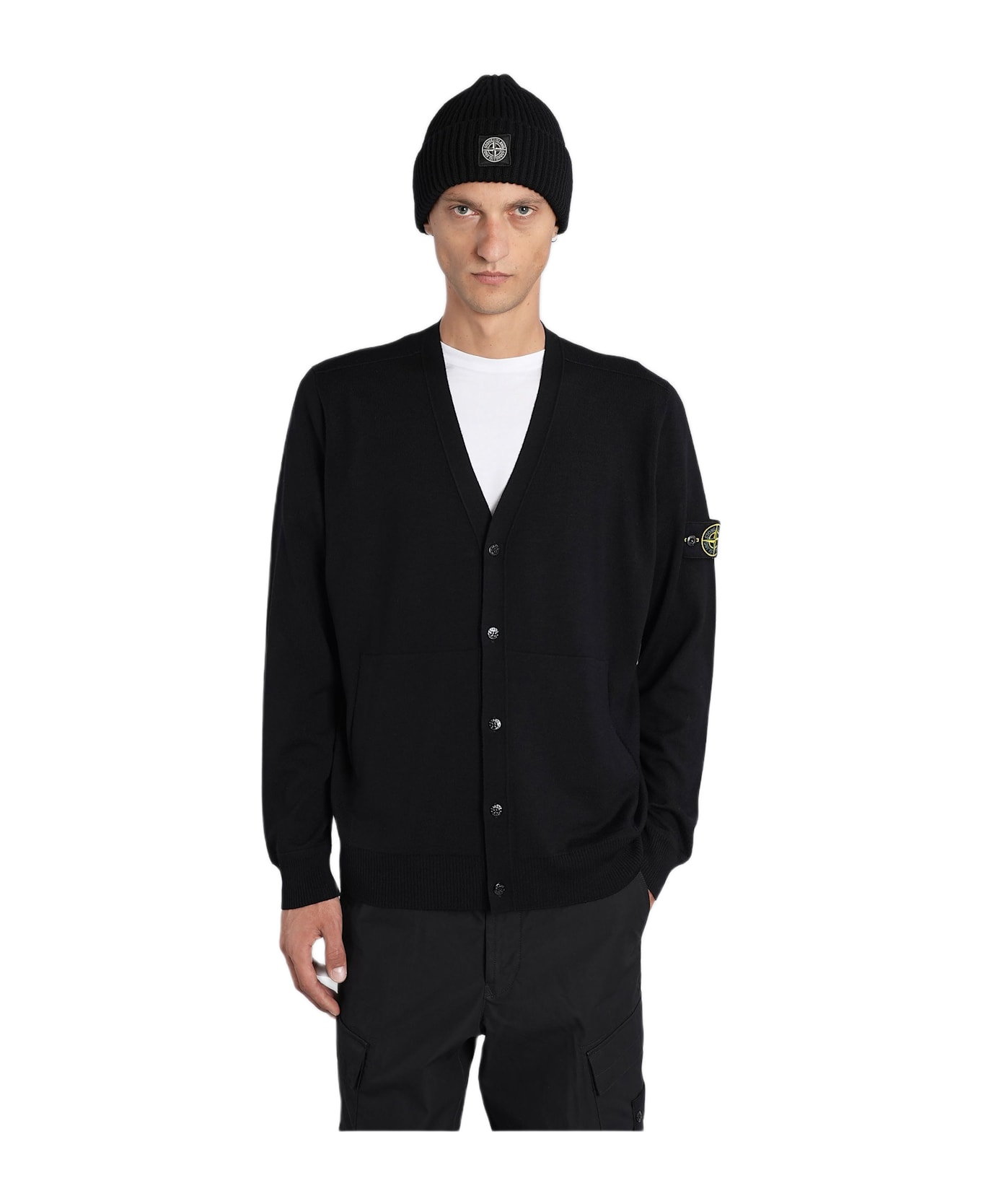 Stone Island Cardigan In Black Wool - black