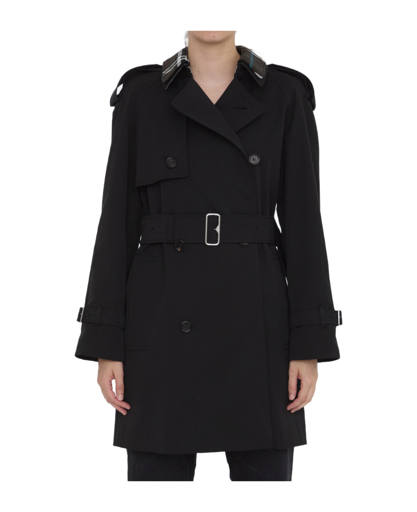 Burberry Double Breasted Belted Waist Coat - BLACK