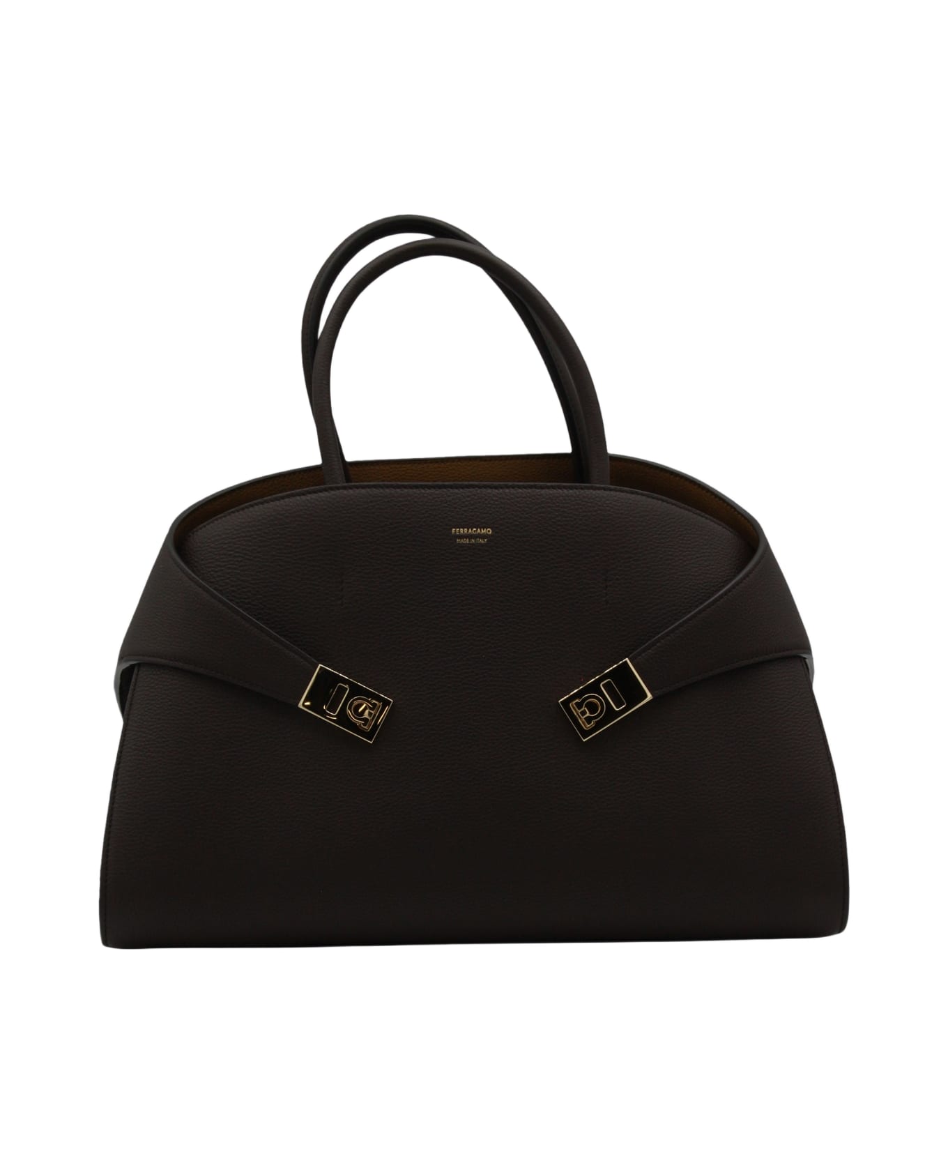 Ferragamo Dark Brown Leather Hug M Top Handle Bag - MORO/OCRA