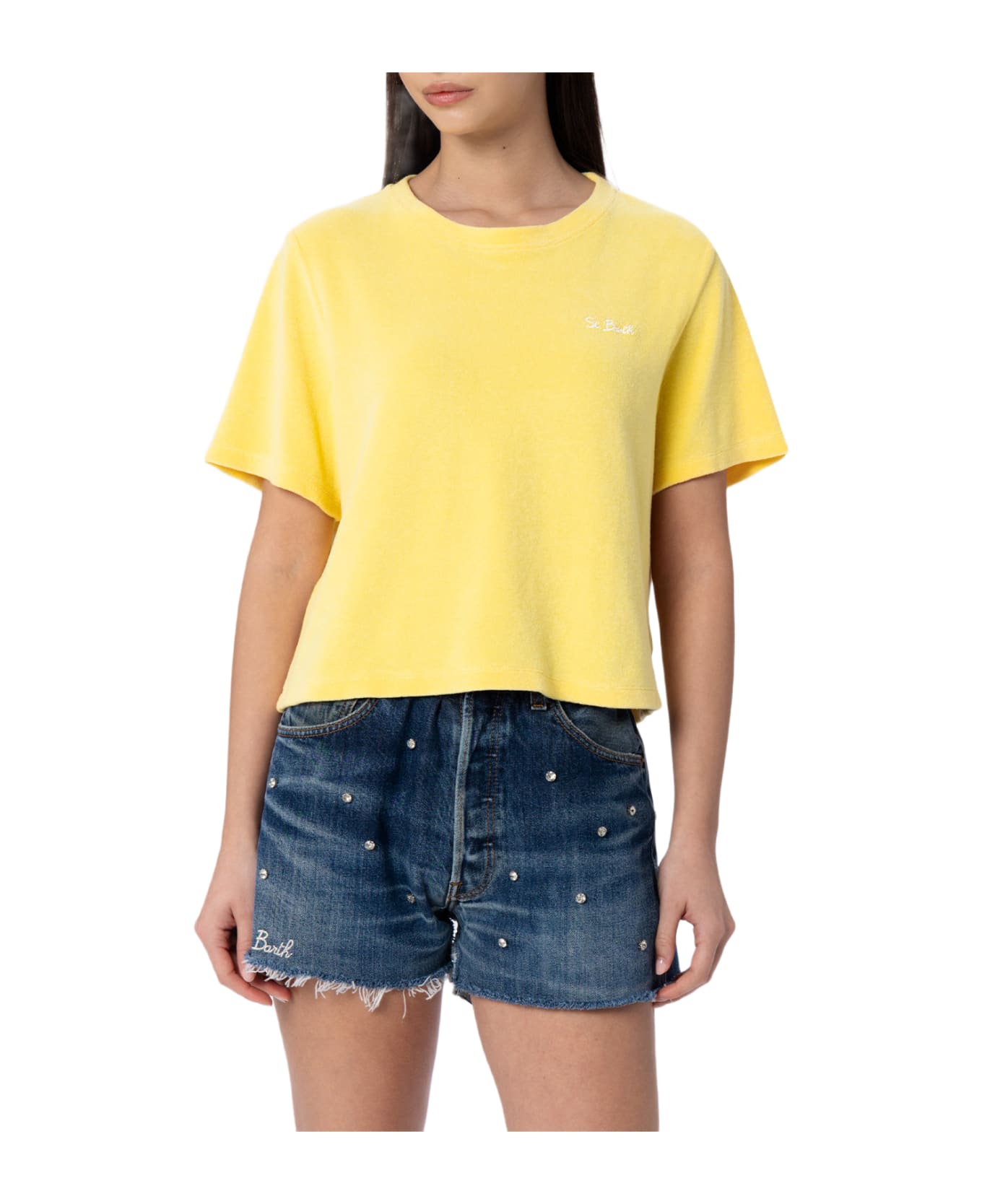 MC2 Saint Barth Woman Pale Yellow Terry Cotton Crewneck T-shirt Emilie - YELLOW