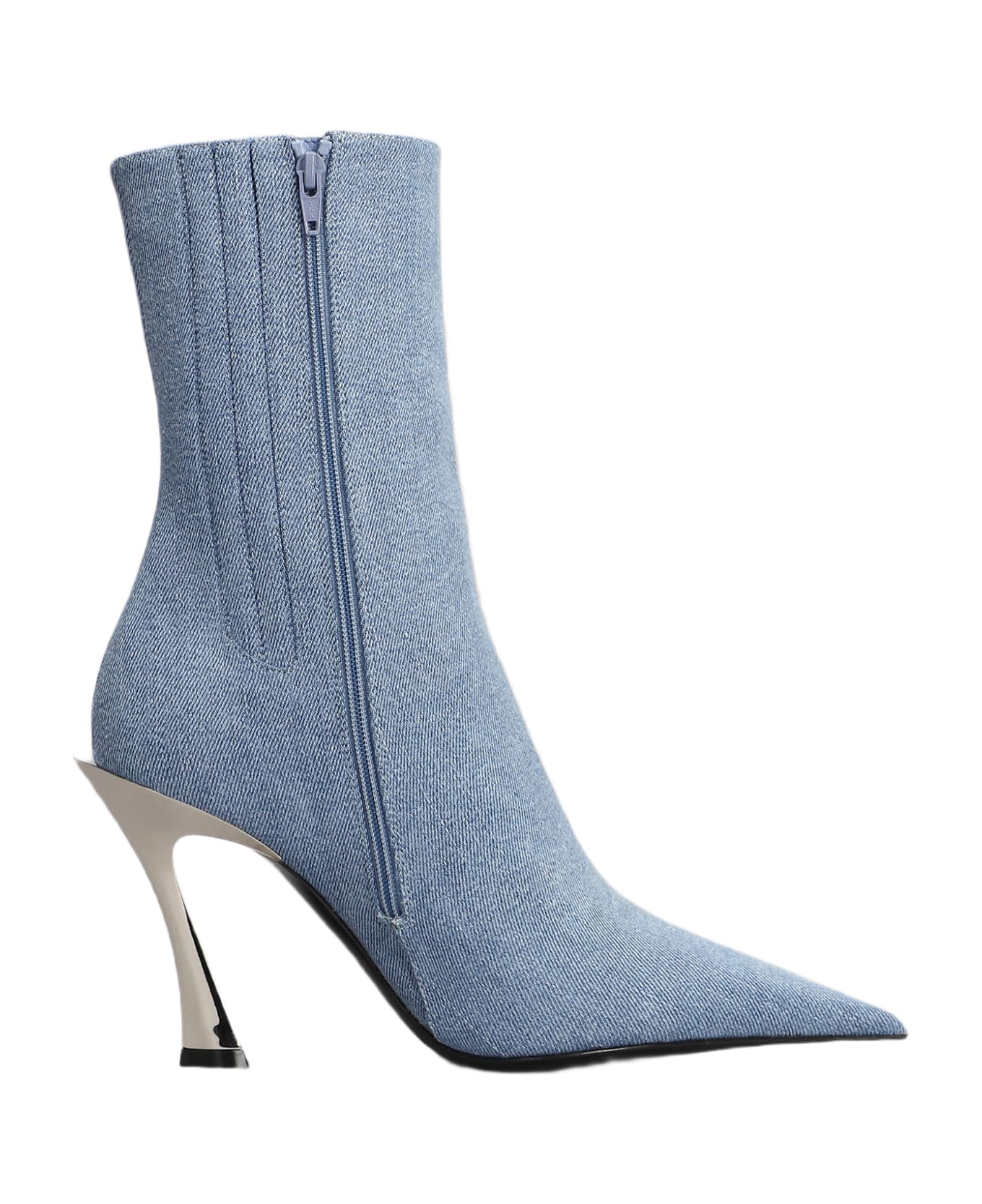 Mugler High Heels Ankle Boots In Blue Cotton - blue