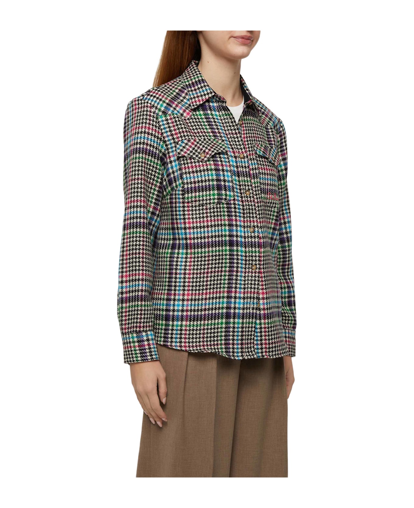 MC2 Saint Barth Wool Shirt Deer With Prince Of Wales Print - MULTICOLOR