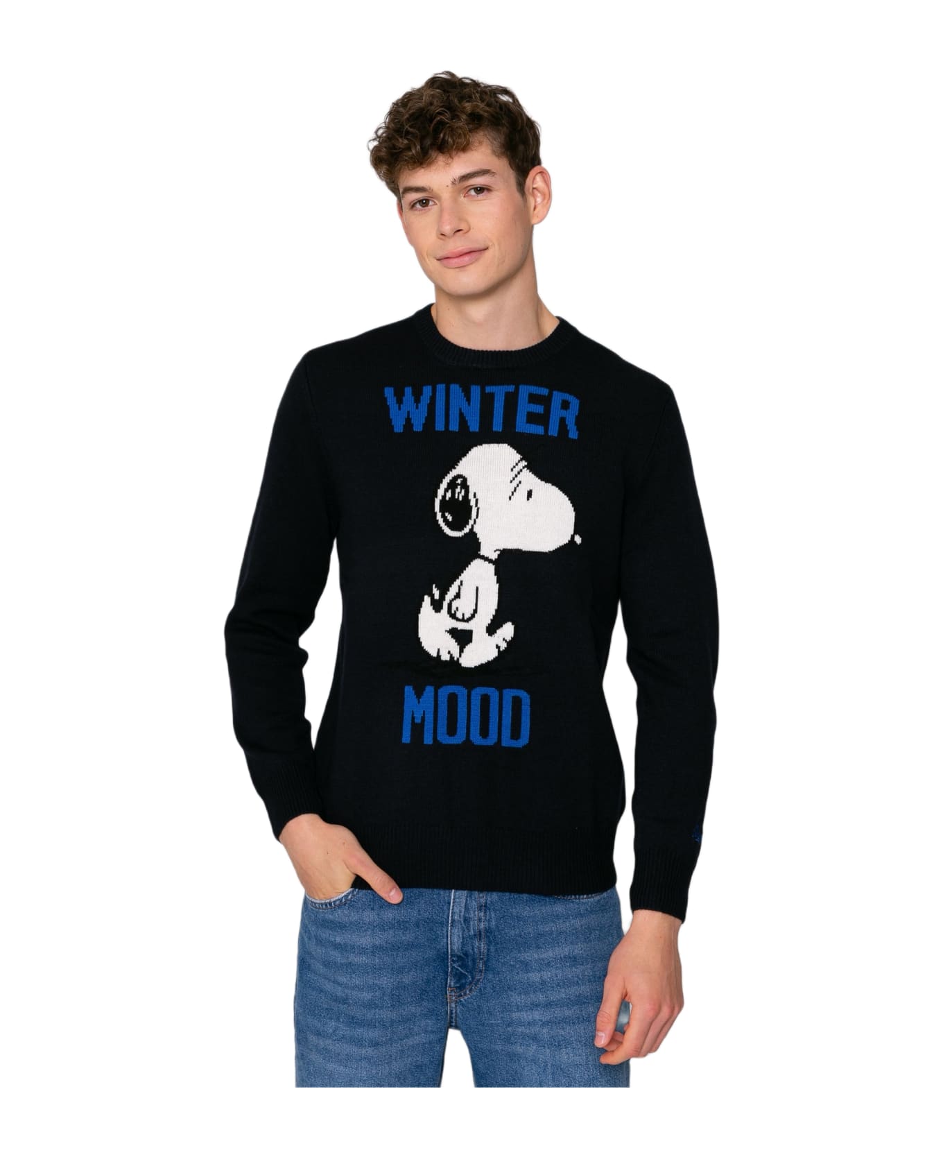 MC2 Saint Barth Man Blue Sweater Winter Mood Snoopy Print | Snoopy - Peanuts Special Edition - BLUE フリース
