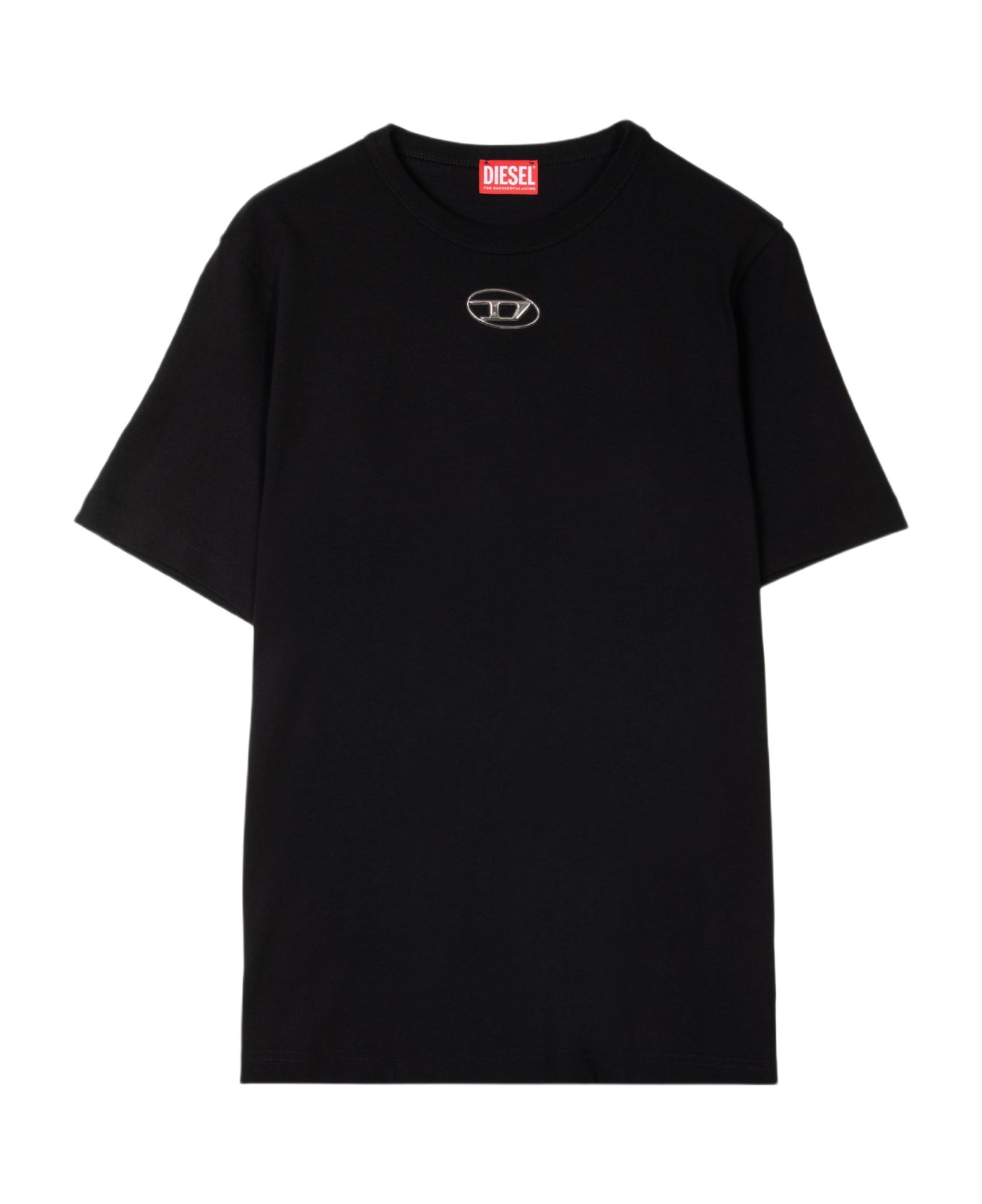 Diesel T-just-od Maglietta Black cotton t-shirt with Oval-D rubber logo - T Just Od - Nero